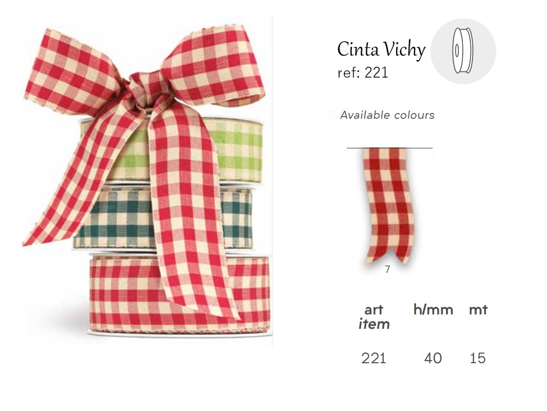 Cinta de Vichy Vintage de tela (40mm x 15mt) col: rojo ref: 221-07 precio: 7,95€ Cinta de Vichy Vintage de tela (40mm x 15mt) col: rojo ref: 221-07 precio: 7,95€