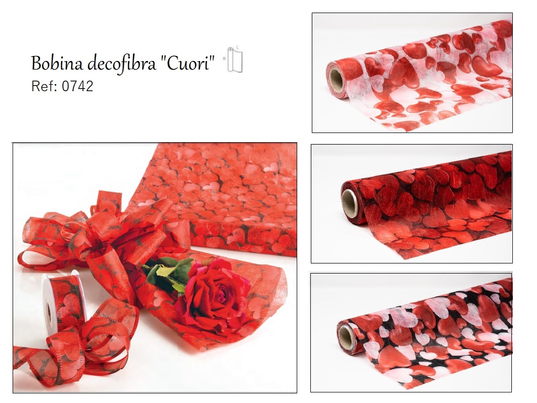 Bobina decofibra de corazones (530mm x 9mt) Colores: 01- Blanco, 07- Rojo y 30- Negro ref: 0742 precio: 7,50€/ud Bobina decofibra de corazones (530mm x 9mt) Colores: 01- Blanco, 07- Rojo y 30- Negro ref: 0742 precio: 7,50€/ud