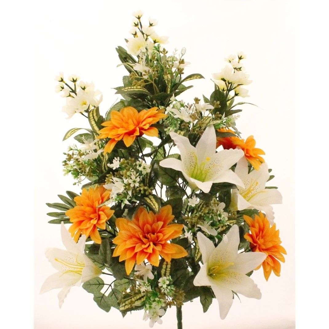 RAMO ENCARADO GIGANTE DALIA Y LILY. COLOR: NARANJA REF.:6195 NAR PRECIO:6,50 € RAMO ENCARADO GIGANTE DALIA Y LILY. COLOR: NARANJA REF.:6195 NAR PRECIO:6,50 €