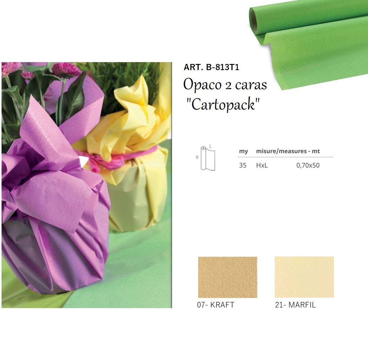 BOBINA PP 2 CARAS ESTAMPADO IMITACION KRAFT "CARTOPACK" (35MY 0,70 x 50MT)/ COL: 07-KRAFT Y 21-MARFIL REF: . B-813T1+(COLOR) PRECIO: 14,50€ BOBINA PP 2 CARAS ESTAMPADO IMITACION KRAFT "CARTOPACK" (35MY 0,70 x 50MT)/ COL: 07-KRAFT Y 21-MARFIL REF: . B-813T1+(COLOR) PRECIO: 14,50€
