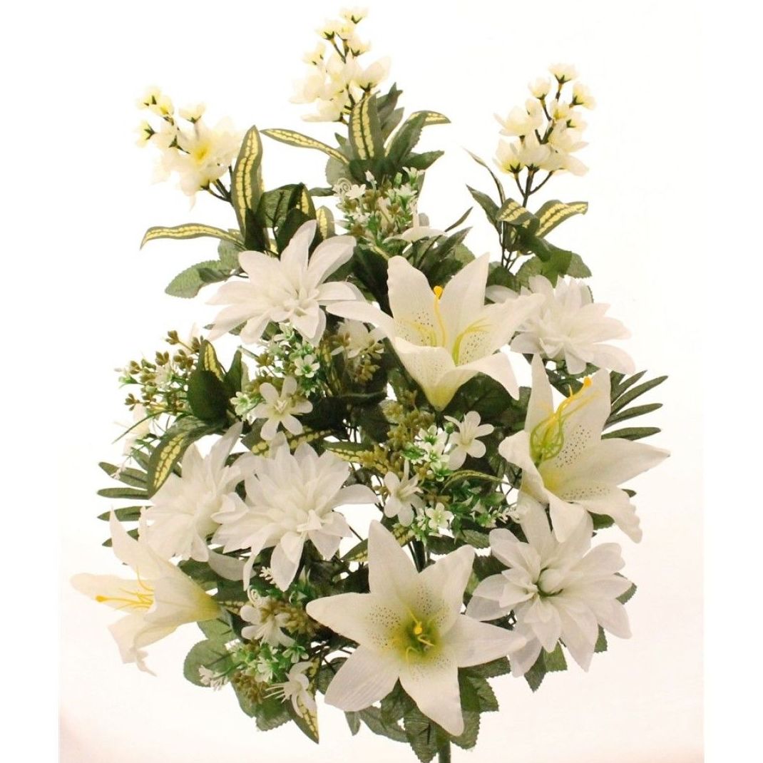 RAMO ENCARADO GIGANTE DALIA Y LILY. COLOR: BLANCO REF.:6195 BLA. PRECIO:6,50 € RAMO ENCARADO GIGANTE DALIA Y LILY. COLOR: BLANCO REF.:6195 BLA. PRECIO:6,50 €