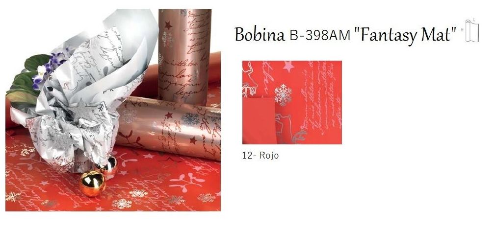 BOBINA PLATA FONDO LISO 2 LADOS +ESTAMPADO 1 LADO "FANTASY MAT" (35MY 0,70X50MT)/ COL: 12 (FONDO ROJO) REF: B-398AM PRECIO: 13,50€ BOBINA PLATA FONDO LISO 2 LADOS +ESTAMPADO 1 LADO "FANTASY MAT" (35MY 0,70X50MT)/ COL: 12 (FONDO ROJO) REF: B-398AM PRECIO: 13,50€