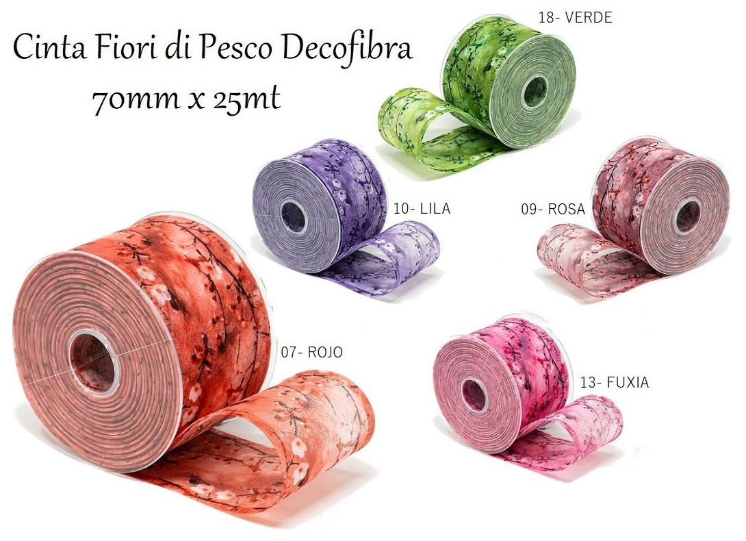 CINTA FIORI DI PESCO Decofibra (70mmx25mt)/ COLORES:.07-ROJO, 09-ROSA, 10-LILA, 13-FUXIA, 18-VERDE REF: 797+(COLOR) PRECIO: 5,10€/UD CINTA FIORI DI PESCO Decofibra (70mmx25mt)/ COLORES:.07-ROJO, 09-ROSA, 10-LILA, 13-FUXIA, 18-VERDE REF: 797+(COLOR) PRECIO: 5,10€/UD