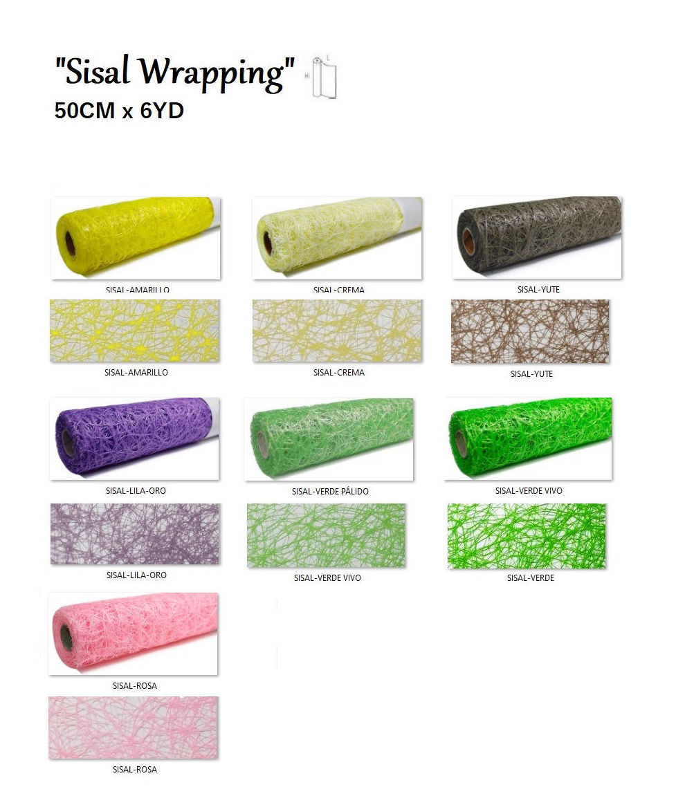 BOBINA DE SISAL WRAPPING (50CM x 6YD) REF: SISW+(COLOR) PRECIO: 4,50€// OFERTA: x20 UD EL PRECIO UNITARIO SE REDUCE A 3,50€/UD BOBINA DE SISAL WRAPPING (50CM x 6YD) REF: SISW+(COLOR) PRECIO: 4,50€// OFERTA: x20 UD EL PRECIO UNITARIO SE REDUCE A 3,50€/UD