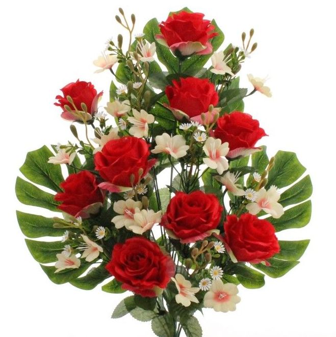 RAMO ENC. ROSAS ABIERTAS + HOJAS DE PHILO. COLOR:ROJO. REF.:6180 ROJ. PRECIO: 5,50 € RAMO ENC. ROSAS ABIERTAS + HOJAS DE PHILO. COLOR:ROJO. REF.:6180 ROJ. PRECIO: 5,50 €