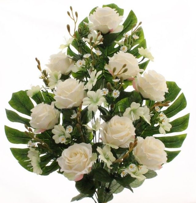 RAMO ENCARADO ROSAS Y HOJAS DE PHILODENDRO x18 (64CM) COLOR: CREMA REF: 6180 CRE PRECIO: 5,50€ RAMO ENCARADO ROSAS Y HOJAS DE PHILODENDRO x18 (64CM) COLOR: CREMA REF: 6180 CRE PRECIO: 5,50€