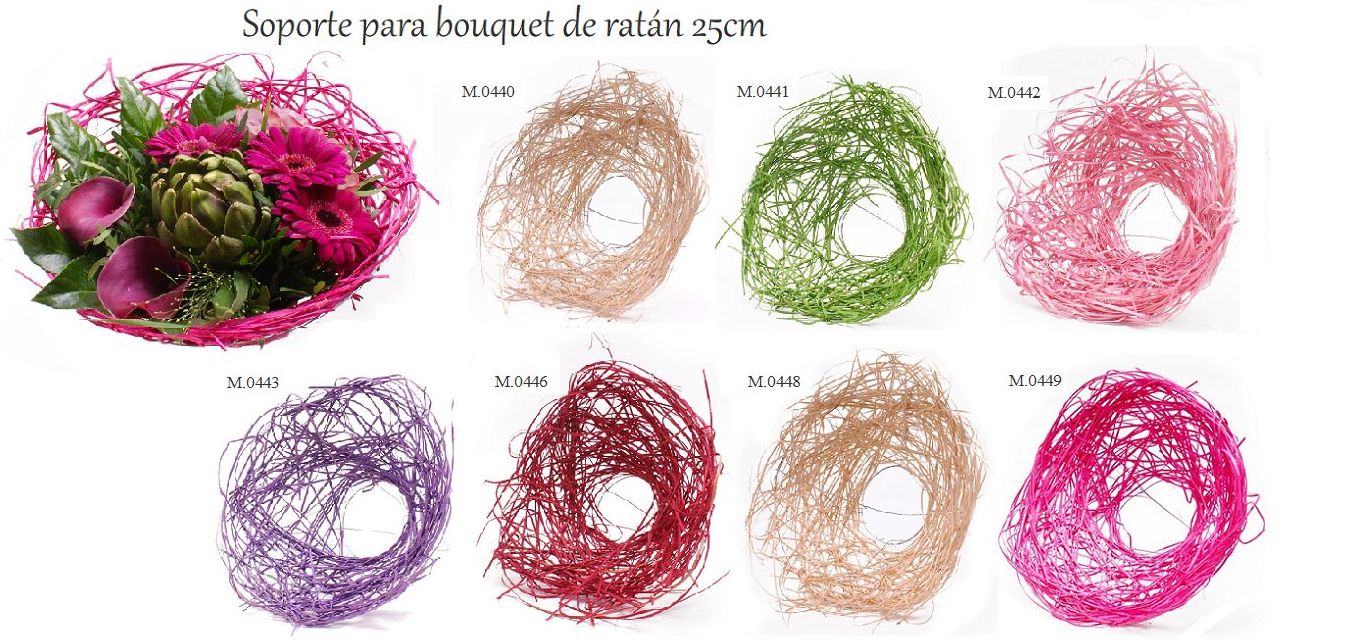 SOPORTE PARA BOUQUET DE RATÁN 25cm (COL.: REF: M.0440 BLANCO, M.0441 VERDE, M.0442 ROSA, M.044LAVANDA, M.0446 ROJO, M.0448 MARRÓN, M.0449 FUXIA) PRECIO: 1,10€/UD (SE VENDEN EN PQTES DE 10 UNIDADES) SOPORTE PARA BOUQUET DE RATÁN 25cm (COL.: REF: M.0440 BLANCO, M.0441 VERDE, M.0442 ROSA, M.044LAVANDA, M.0446 ROJO, M.0448 MARRÓN, M.0449 FUXIA) PRECIO: 1,10€/UD (SE VENDEN EN PQTES DE 10 UNIDADES)