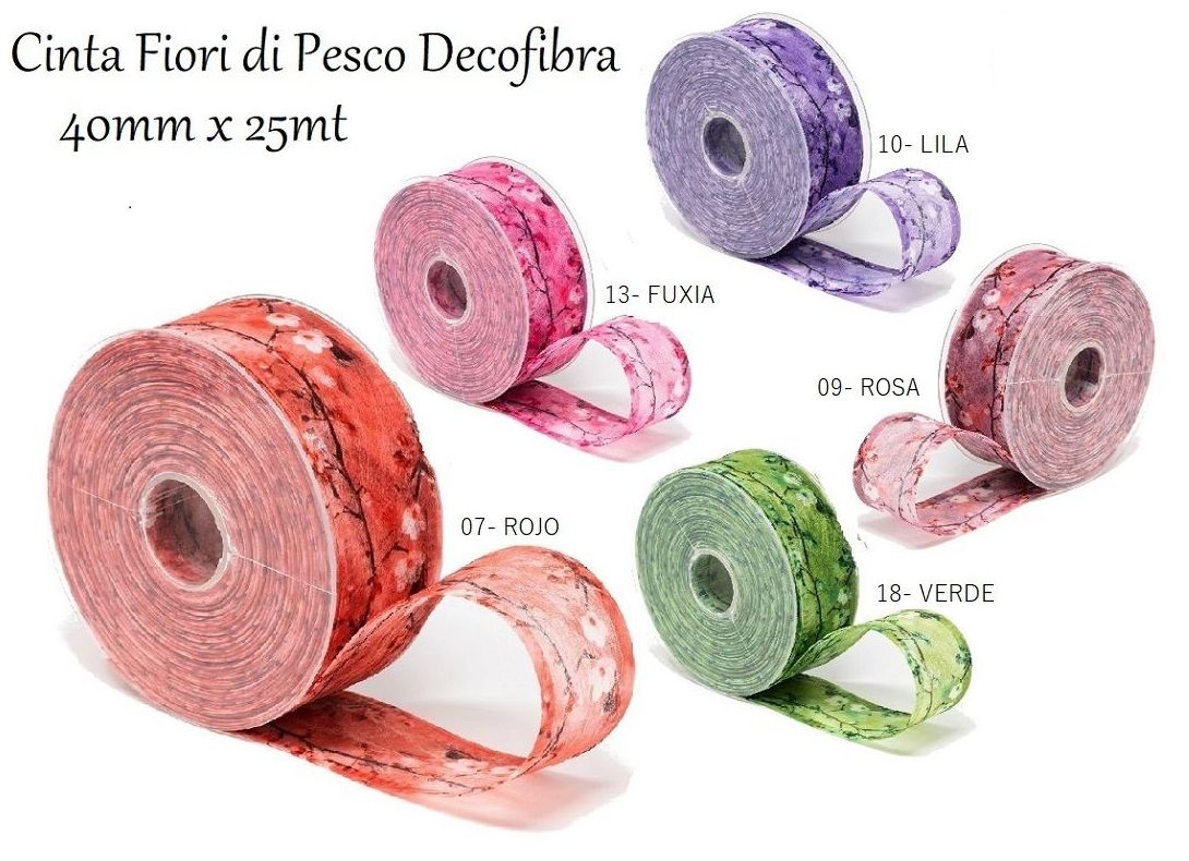 CINTA FIORI DI PESCO Decofibra (40mmx25mt)/ COLORES:.07-ROJO, 09-ROSA, 10-LILA, 13-FUXIA, 18-VERDE REF: 796+(COLOR) PRECIO: 4,25€ CINTA FIORI DI PESCO Decofibra (40mmx25mt)/ COLORES:.07-ROJO, 09-ROSA, 10-LILA, 13-FUXIA, 18-VERDE REF: 796+(COLOR) PRECIO: 4,25€