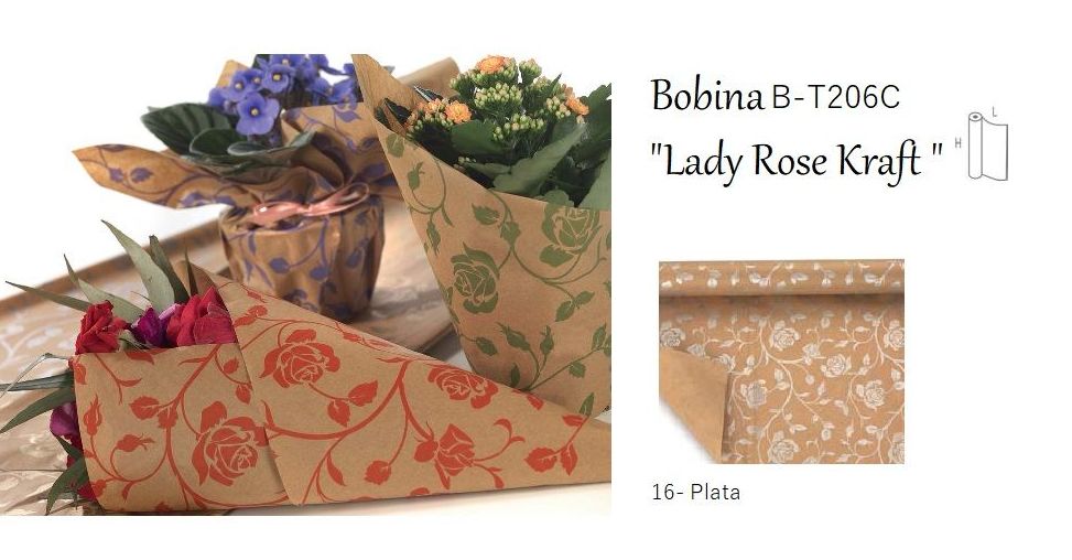 BOBINA DE PAPEL KRAFT ESTAMPADO NATURAL "LADY ROSE KRAFT" (45GR 0,70X50MT)/ 16 (PLATA) REF: B-T206C PRECIO: 12,00€ BOBINA DE PAPEL KRAFT ESTAMPADO NATURAL "LADY ROSE KRAFT" (45GR 0,70X50MT)/ 16 (PLATA) REF: B-T206C PRECIO: 12,00€