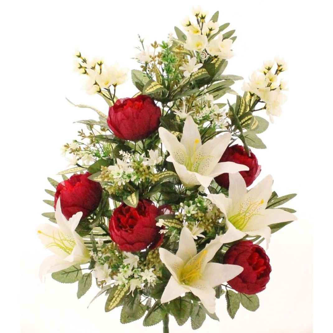 RAMO ENCARADO GIGANTE PEONIA Y LILUM. COLOR: BURDEOS. REF.:6197 BUR. PRECIO:6,50 € RAMO ENCARADO GIGANTE PEONIA Y LILUM. COLOR: BURDEOS. REF.:6197 BUR. PRECIO:6,50 €