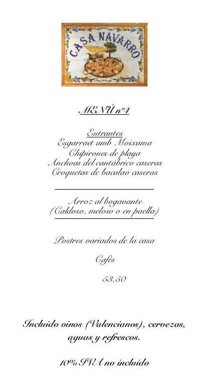 Menús para Grupos: Carta de Casa Navarro Menús para Grupos: Carta de Casa Navarro