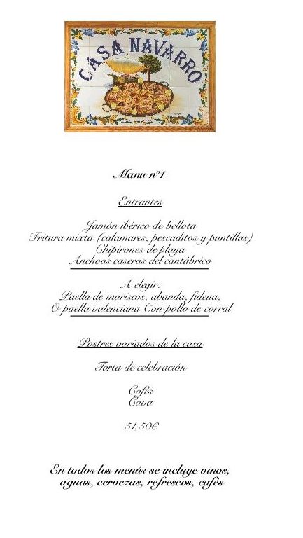 Menus Celebraciones: Carta de Casa Navarro Menus Celebraciones: Carta de Casa Navarro