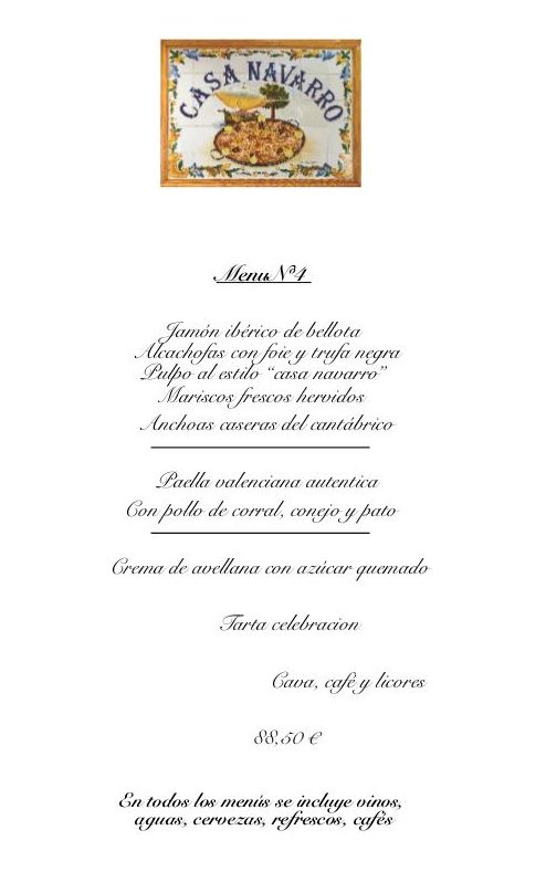 Menus Celebraciones: Carta de Casa Navarro Menus Celebraciones: Carta de Casa Navarro