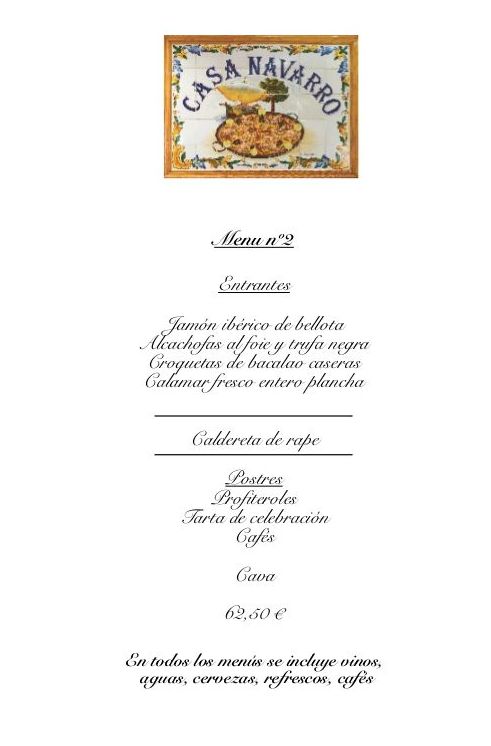 Menus Celebraciones: Carta de Casa Navarro Menus Celebraciones: Carta de Casa Navarro