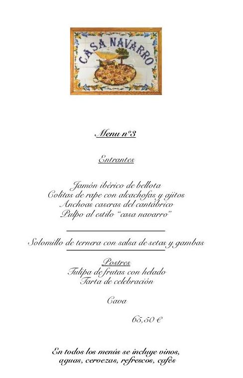 Menus Celebraciones: Carta de Casa Navarro Menus Celebraciones: Carta de Casa Navarro