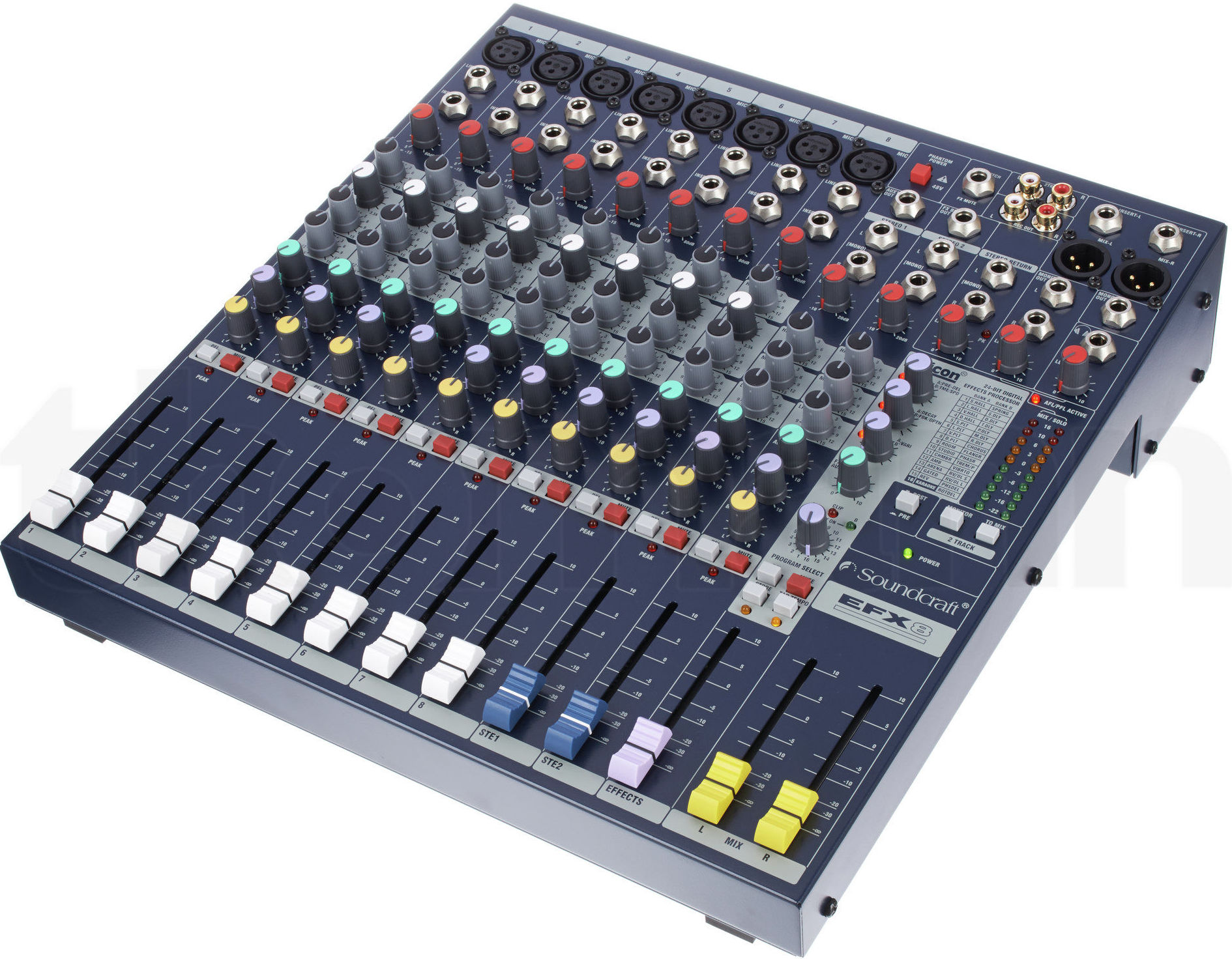 Mesa Soundcraft con efectos LExicon, 8 canales mono y 2 stereo
