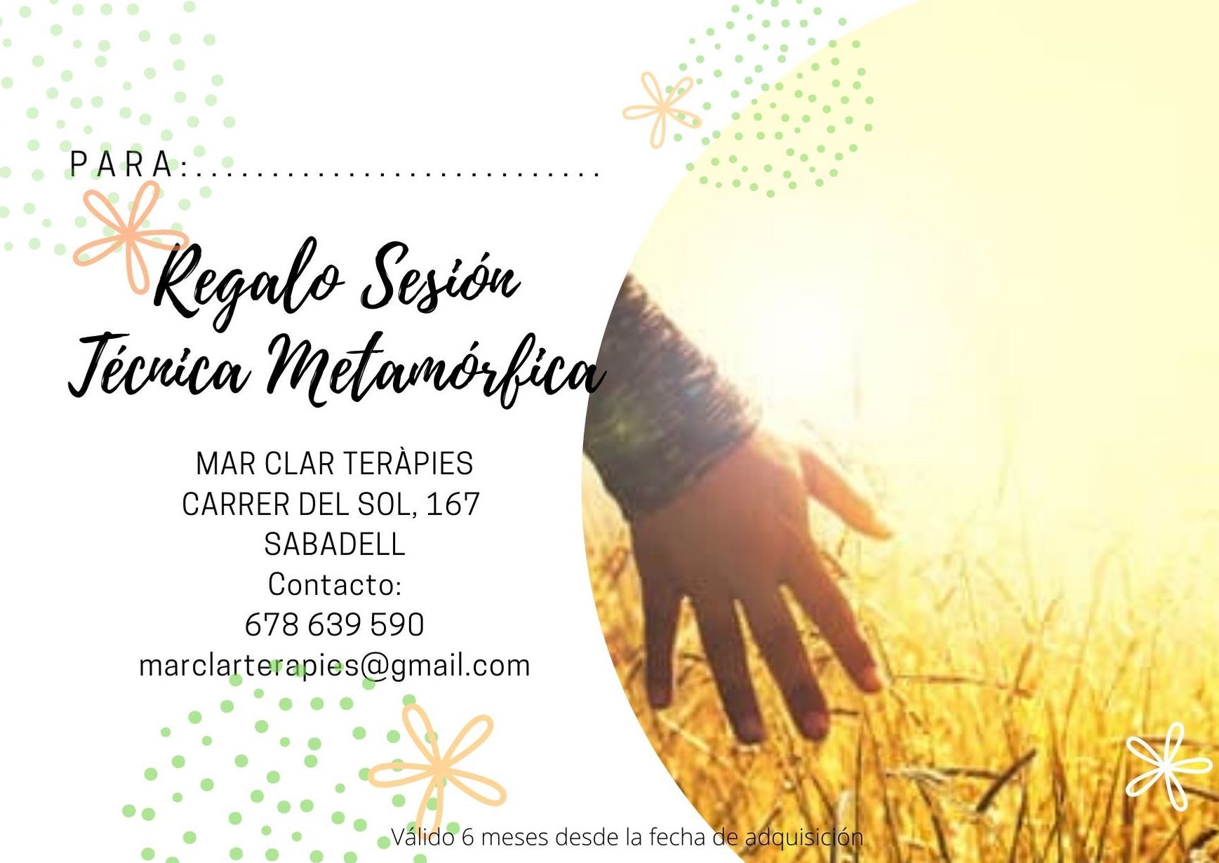 Tarjeta Regalo Sesión Técnica Metamórfica Tarjeta Regalo Sesión Técnica Metamórfica
