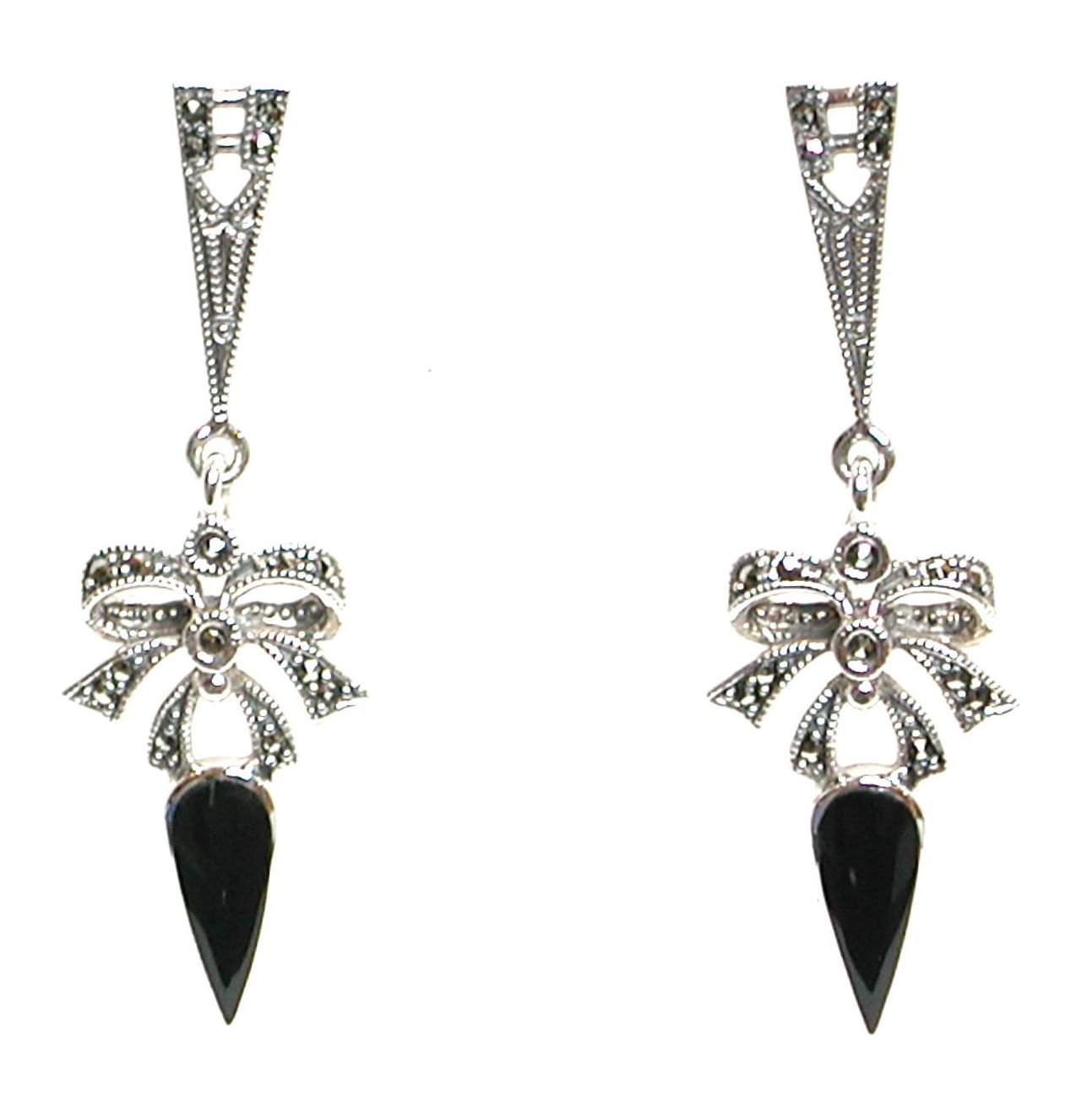 Pendientes en forma de lazo de Plata de 1º Ley y Onix Ref.AP-039/01: Catálogo de Antigua Joyeros Pendientes en forma de lazo de Plata de 1º Ley y Onix Ref.AP-039/01: Catálogo de Antigua Joyeros