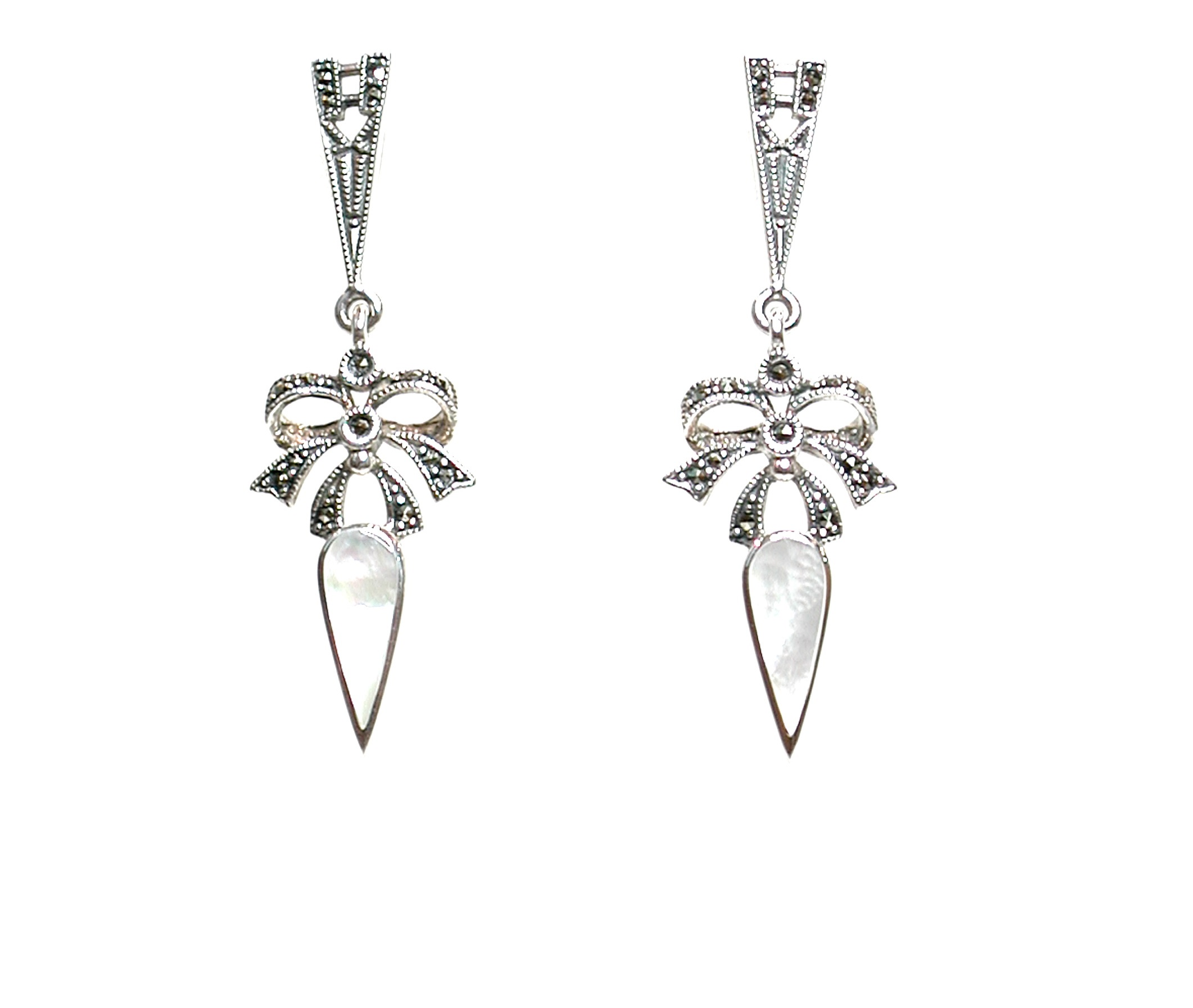 Pendientes de Plata de 1ª Ley con marcasitas y nacar. Ref: AP-039/07: Catálogo de Antigua Joyeros Pendientes de Plata de 1ª Ley con marcasitas y nacar. Ref: AP-039/07: Catálogo de Antigua Joyeros