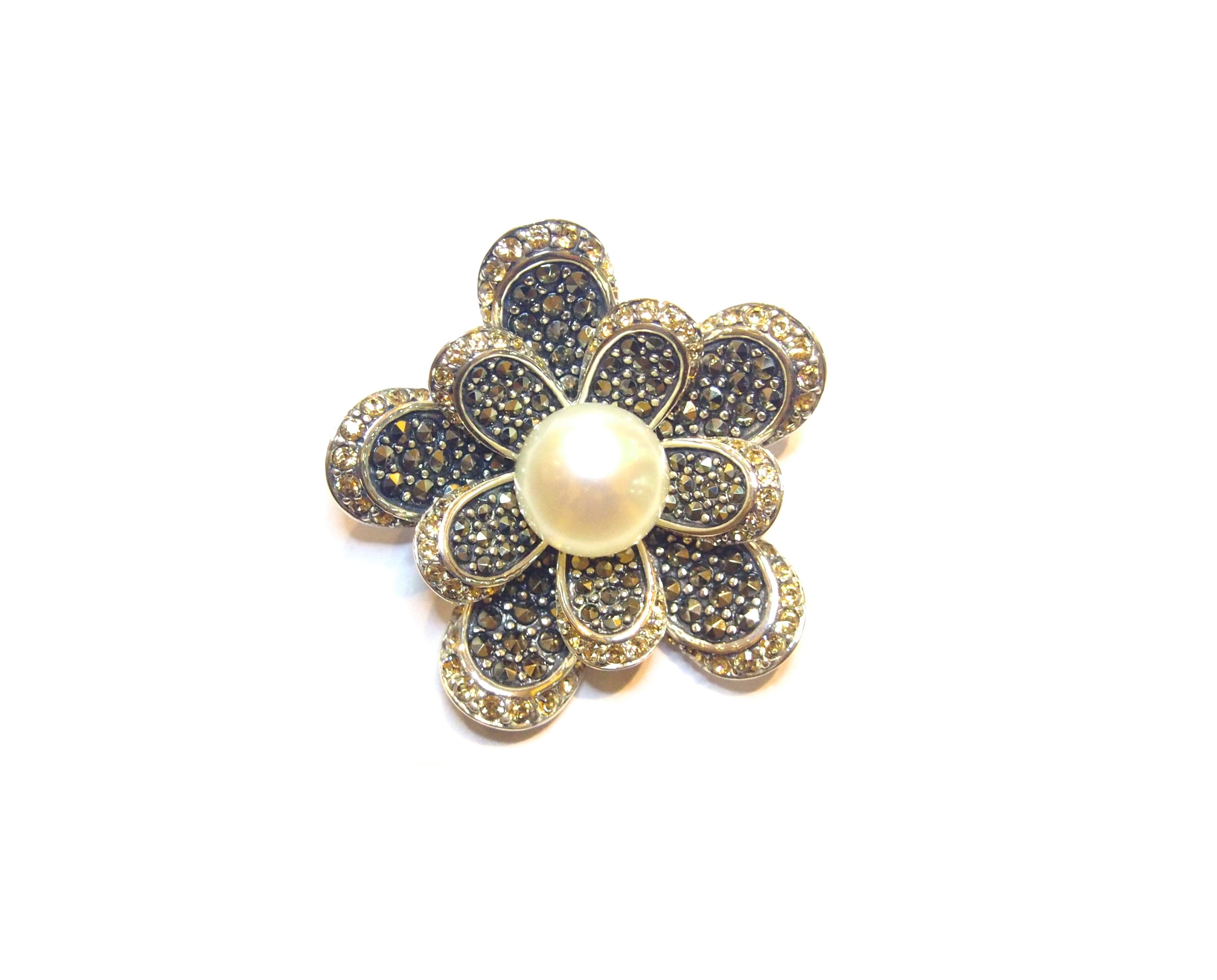 Broche Plata de 1º Ley con Marcasitas ,circonitas y Perlas, Ref. AB-589/13: Catálogo de Antigua Joyeros Broche Plata de 1º Ley con Marcasitas ,circonitas y Perlas, Ref. AB-589/13: Catálogo de Antigua Joyeros