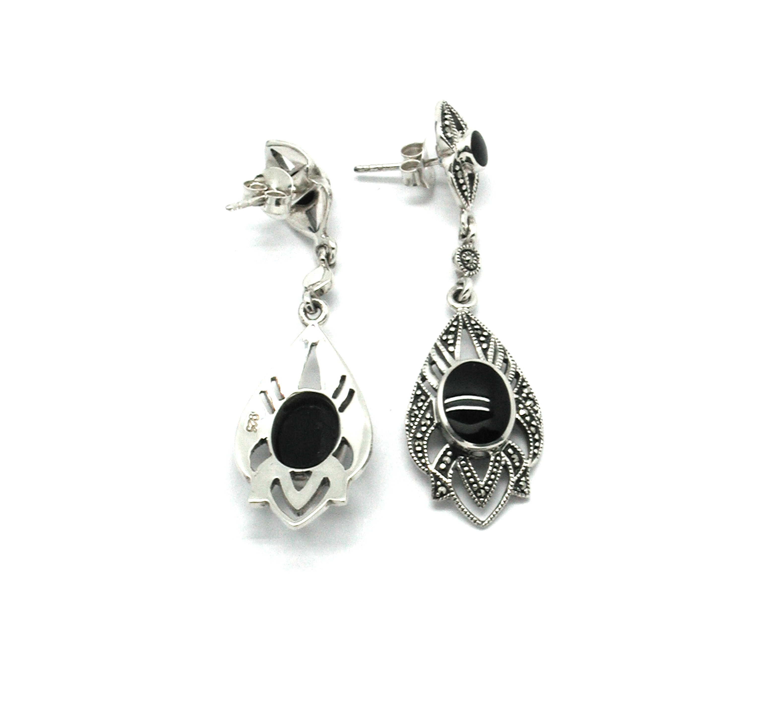 Pendientes de Plata de 1ª Ley con marcasitas y ónix. REF.: AP-060/01: Catálogo de Antigua Joyeros Pendientes de Plata de 1ª Ley con marcasitas y ónix. REF.: AP-060/01: Catálogo de Antigua Joyeros