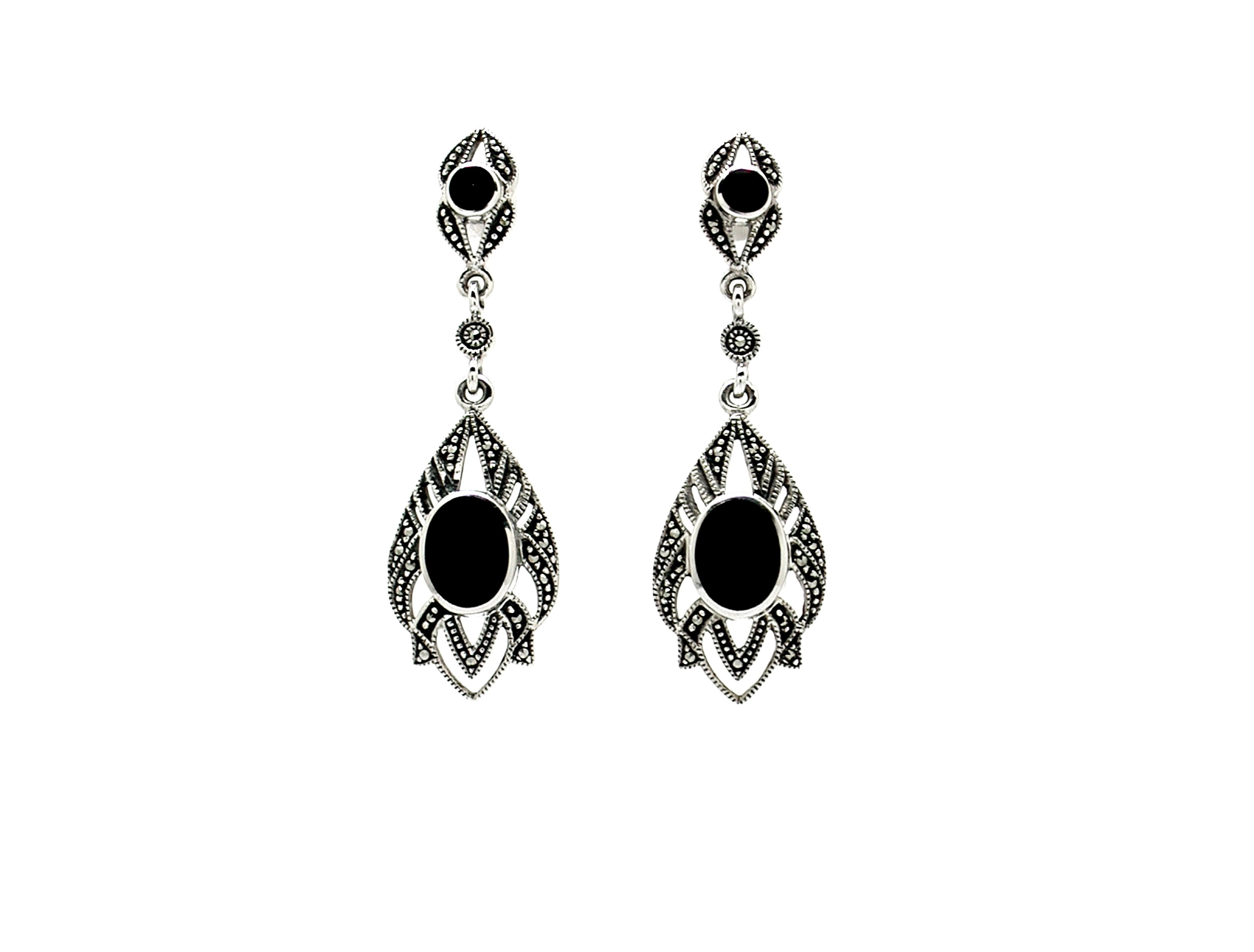 Pendientes de Plata de 1ª Ley con marcasitas y ónix. REF.: AP - 060/01: Catálogo de Antigua Joyeros Pendientes de Plata de 1ª Ley con marcasitas y ónix. REF.: AP - 060/01: Catálogo de Antigua Joyeros