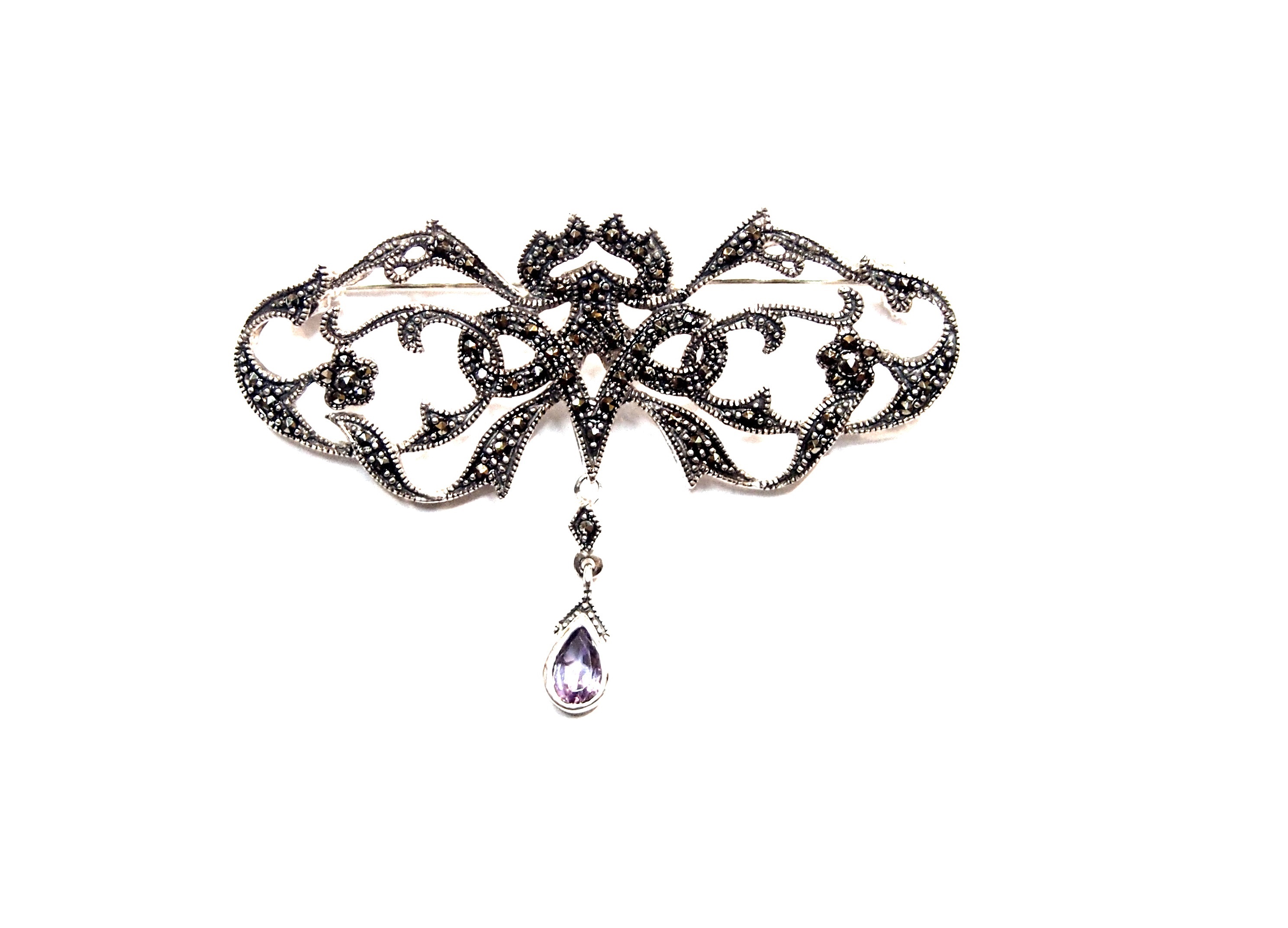 Broche Plata de 1º ley con Diseño floral, marcasitas y Amatista AB-3249/02: Catálogo de Antigua Joyeros Broche Plata de 1º ley con Diseño floral, marcasitas y Amatista AB-3249/02: Catálogo de Antigua Joyeros