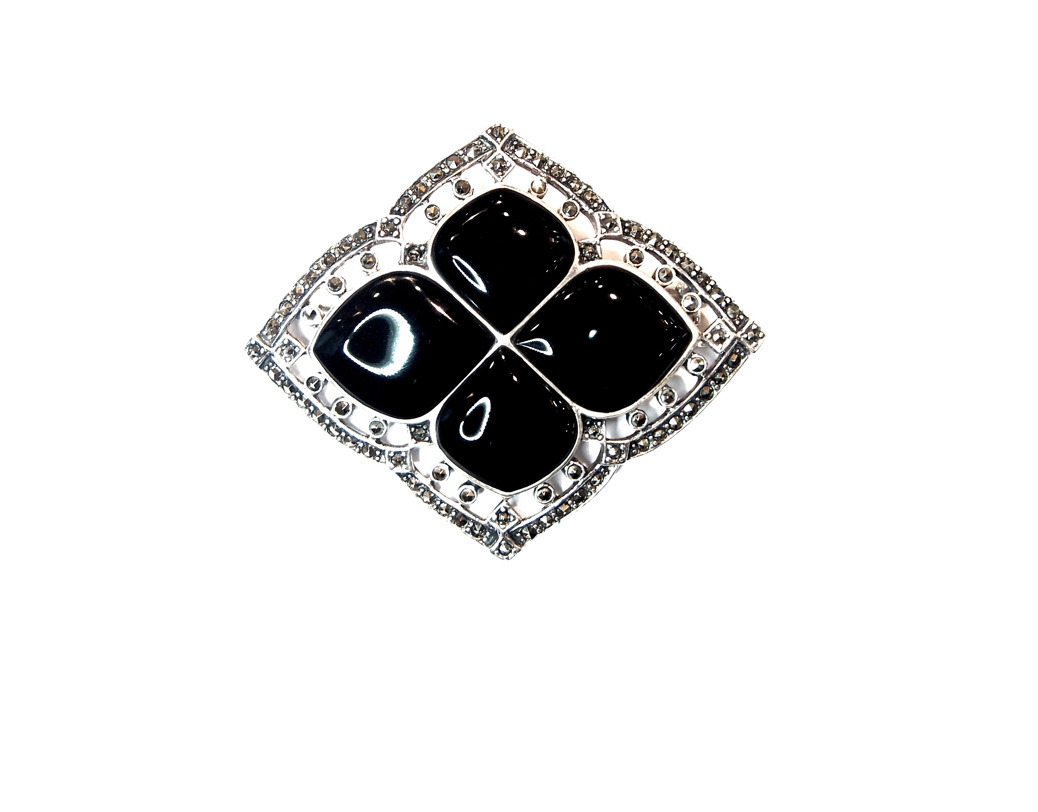 Broche de Plata de Ley, marcasitas y ónix. Ref.: AB-345/01: Catálogo de Antigua Joyeros Broche de Plata de Ley, marcasitas y ónix. Ref.: AB-345/01: Catálogo de Antigua Joyeros
