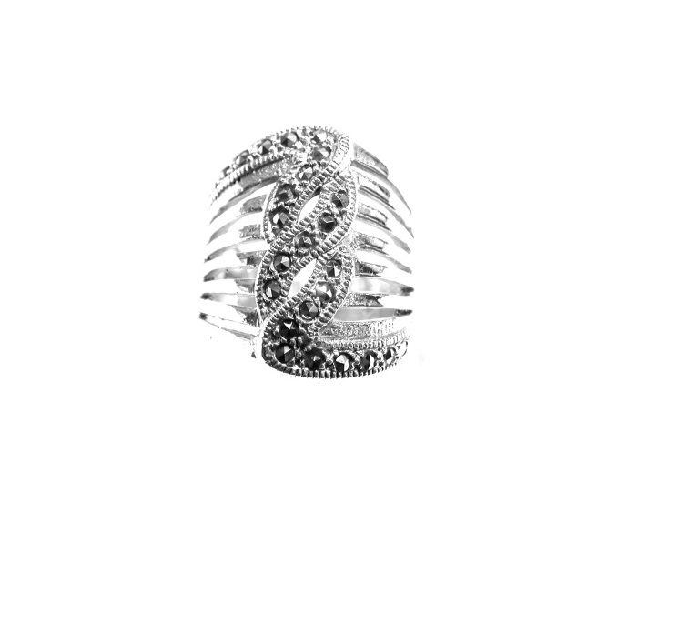 Sortija Ancha y calada de Plata de 1ª Ley con Marcasitas Ref. ES-882/00: Catálogo de Antigua Joyeros Sortija Ancha y calada de Plata de 1ª Ley con Marcasitas Ref. ES-882/00: Catálogo de Antigua Joyeros