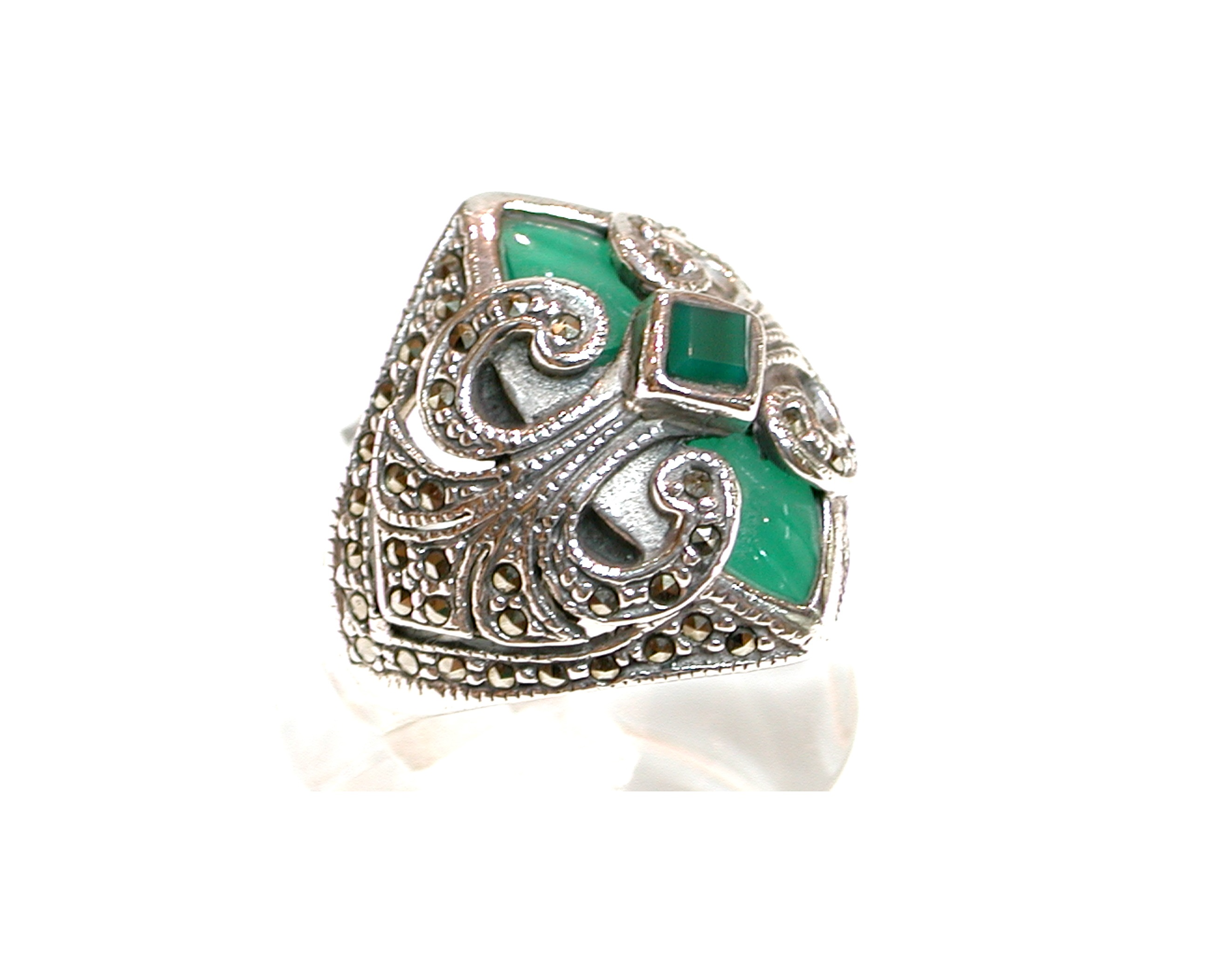 Sortija de Plata de 1º Ley y cabujones de Aventurina Verde. Ref. GS-533/04: Catálogo de Antigua Joyeros Sortija de Plata de 1º Ley y cabujones de Aventurina Verde. Ref. GS-533/04: Catálogo de Antigua Joyeros