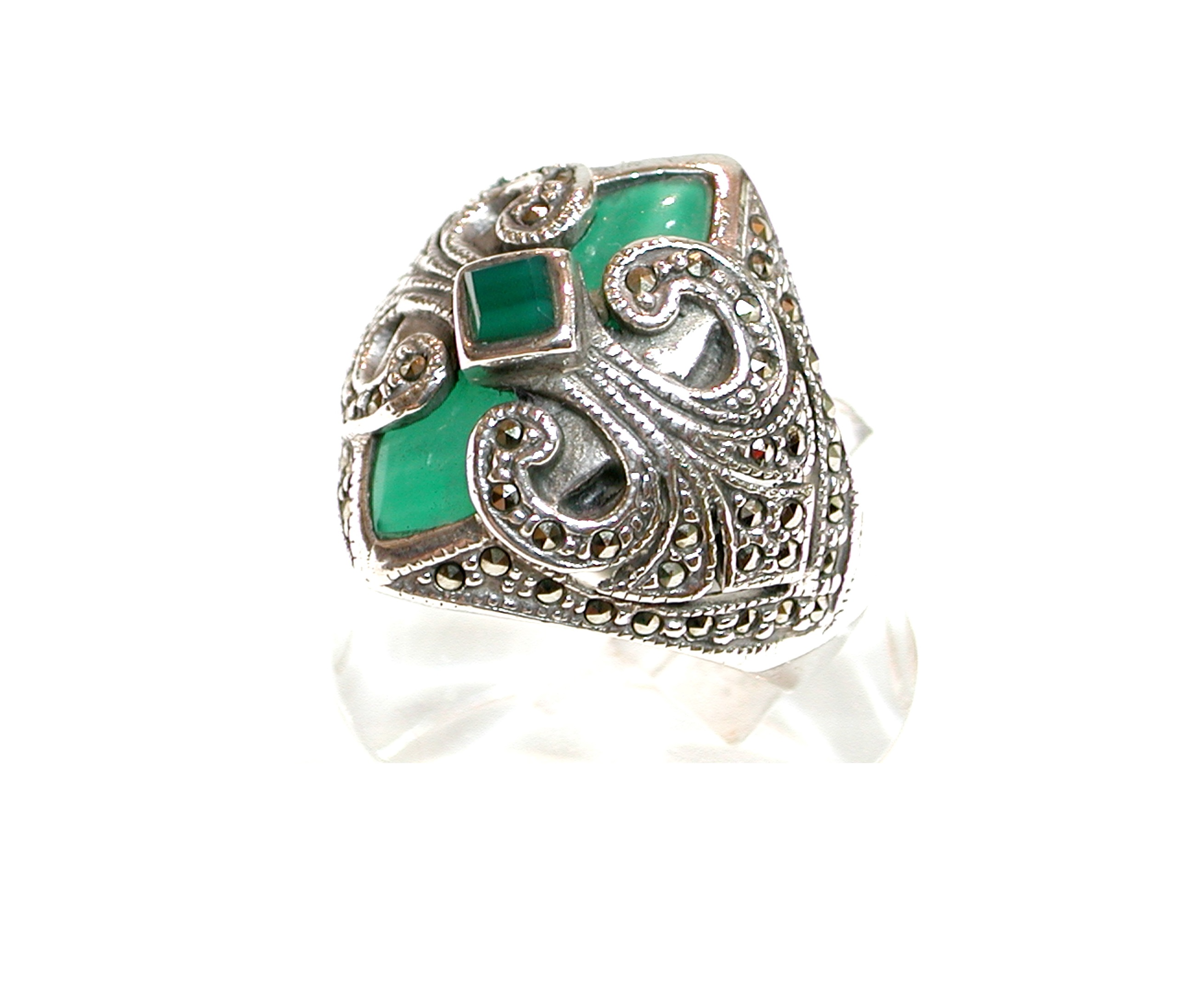 Sortija de Plata de 1º Ley y cabujones de Aventurina Verde. Ref. GS-533/04: Catálogo de Antigua Joyeros Sortija de Plata de 1º Ley y cabujones de Aventurina Verde. Ref. GS-533/04: Catálogo de Antigua Joyeros