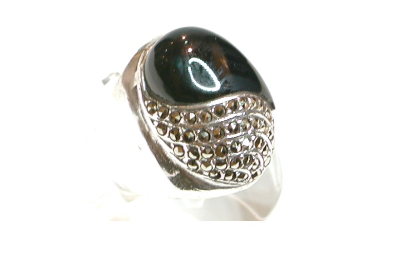 Sortija de Plata de 1ª Ley, Ónix y Marcasitas. Ref. GS-019/01: Catálogo de Antigua Joyeros Sortija de Plata de 1ª Ley, Ónix y Marcasitas. Ref. GS-019/01: Catálogo de Antigua Joyeros