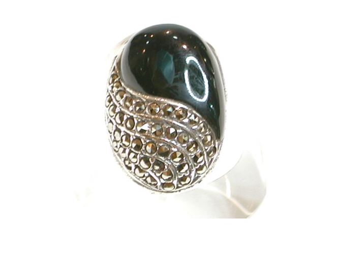Sortija de Plata de 1ª Ley, Ónix y Marcasitas. Ref. GS-019/01: Catálogo de Antigua Joyeros Sortija de Plata de 1ª Ley, Ónix y Marcasitas. Ref. GS-019/01: Catálogo de Antigua Joyeros