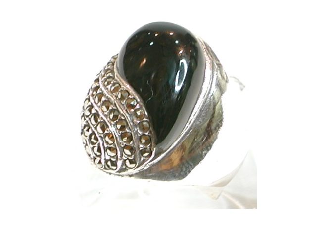 Sortija de Plata de 1ª Ley, Ónix y Marcasitas. Ref. GS-019/01: Catálogo de Antigua Joyeros Sortija de Plata de 1ª Ley, Ónix y Marcasitas. Ref. GS-019/01: Catálogo de Antigua Joyeros