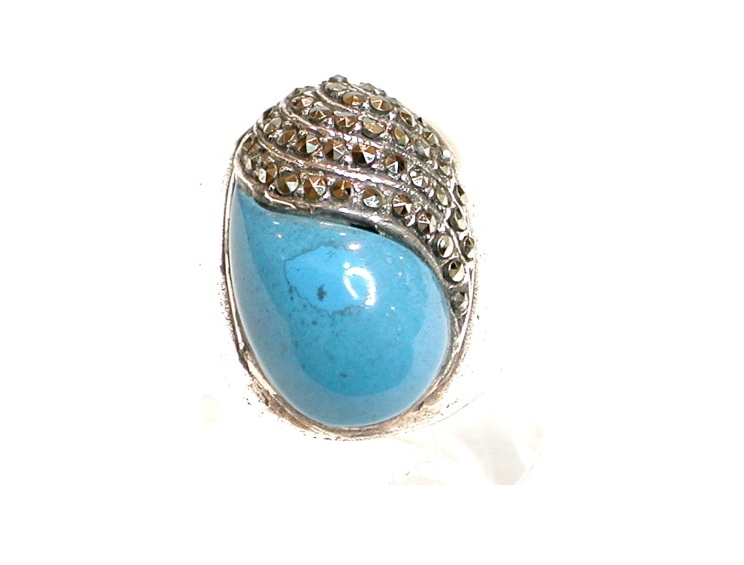Sortija de Plata de 1ª Ley, Turquesa y Marcasitas. Ref. GS-019/08: Catálogo de Antigua Joyeros Sortija de Plata de 1ª Ley, Turquesa y Marcasitas. Ref. GS-019/08: Catálogo de Antigua Joyeros