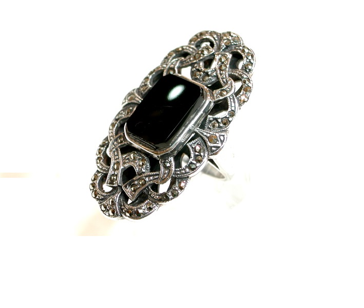 Sortija de Plata de 1ª Ley, ónix y marcasitas. Ref. GS-276/01: Catálogo de Antigua Joyeros Sortija de Plata de 1ª Ley, ónix y marcasitas. Ref. GS-276/01: Catálogo de Antigua Joyeros