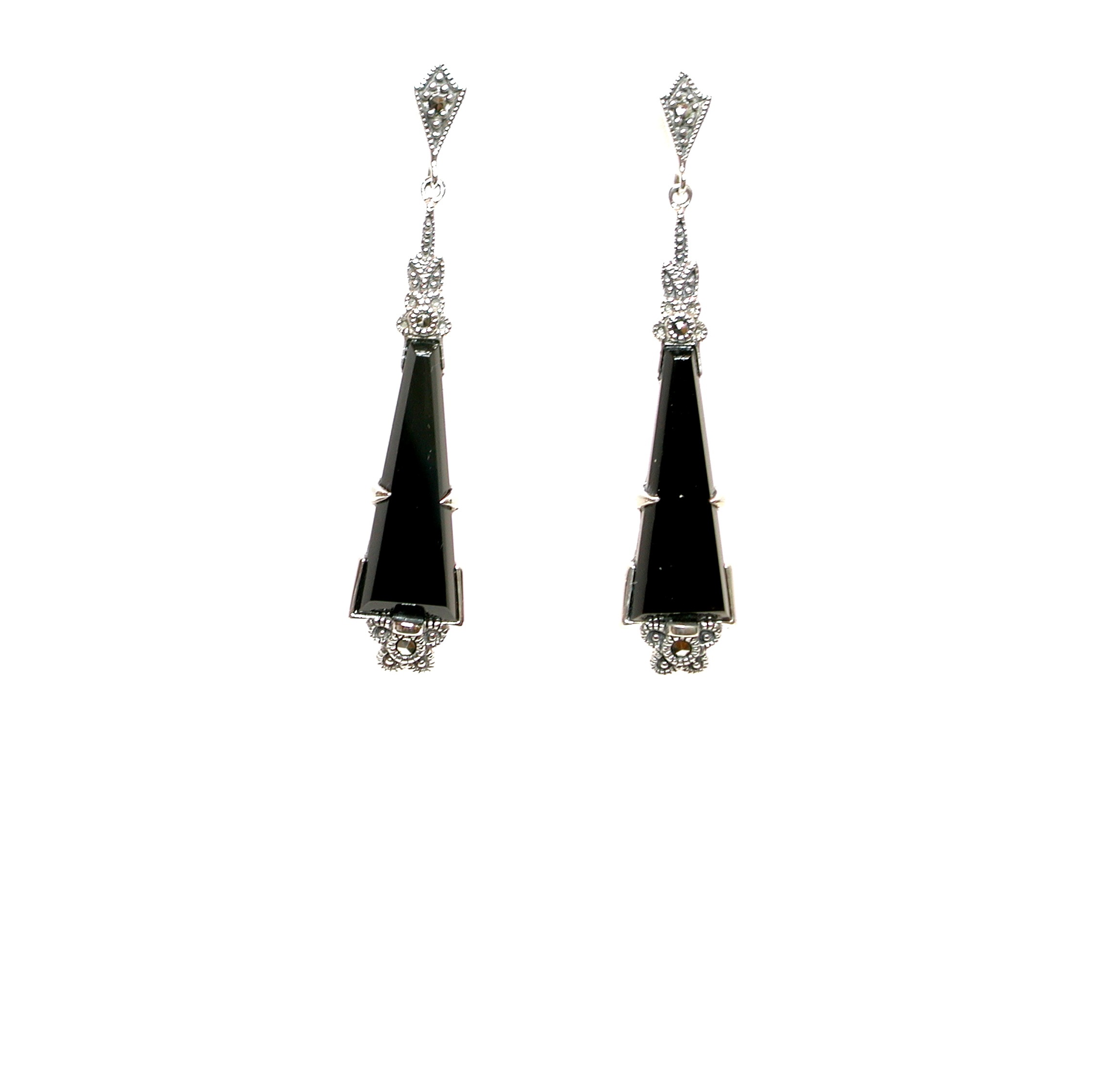 Pendientes de Plata de 1ª Ley, Marcasitas y Ónix. Ref. AP1249/01: Catálogo de Antigua Joyeros Pendientes de Plata de 1ª Ley, Marcasitas y Ónix. Ref. AP1249/01: Catálogo de Antigua Joyeros
