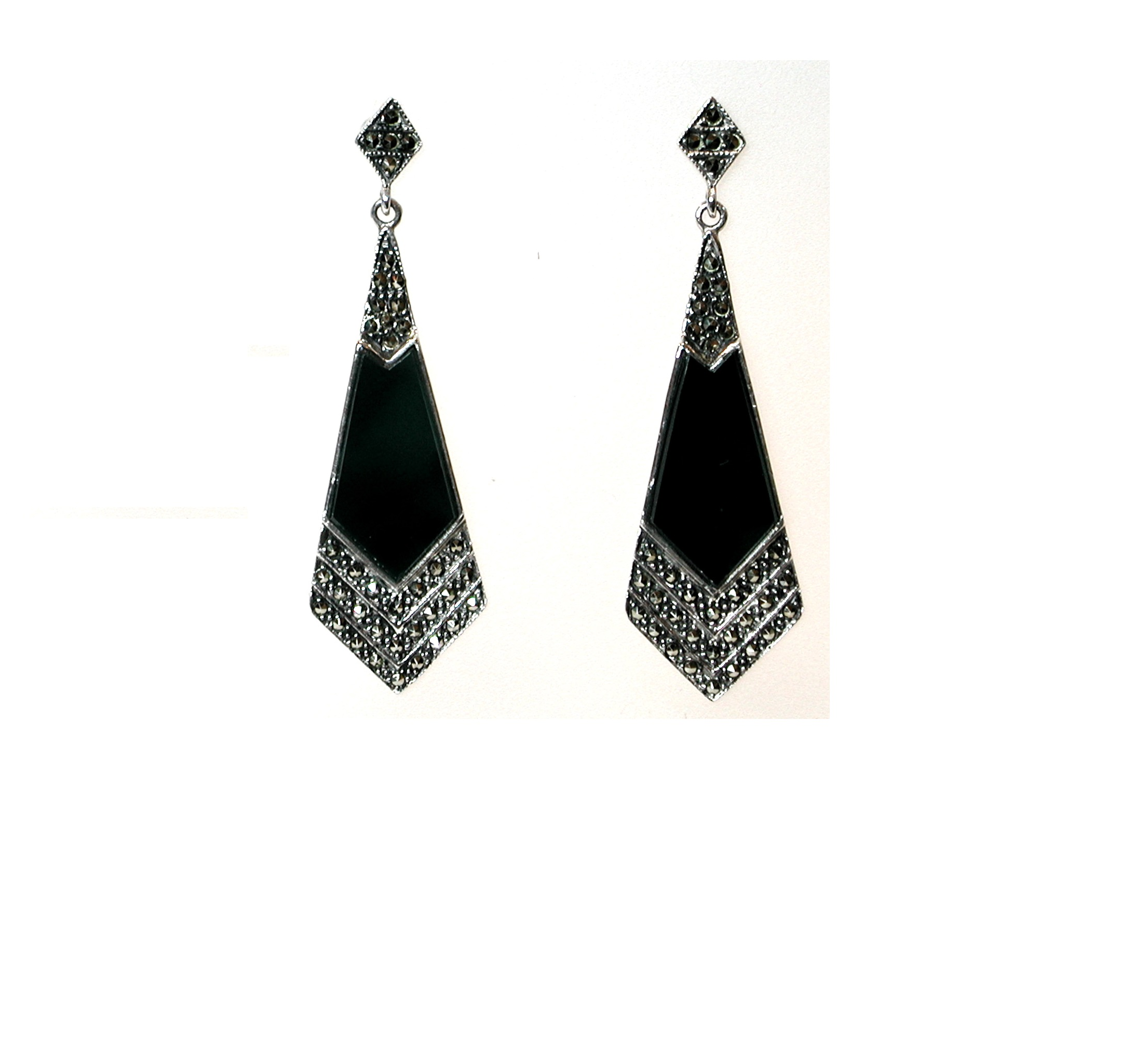 Pendientes de Plata de 1ª Ley, Ónix y Marcasitas. Ref. GP-065/01: Catálogo de Antigua Joyeros Pendientes de Plata de 1ª Ley, Ónix y Marcasitas. Ref. GP-065/01: Catálogo de Antigua Joyeros