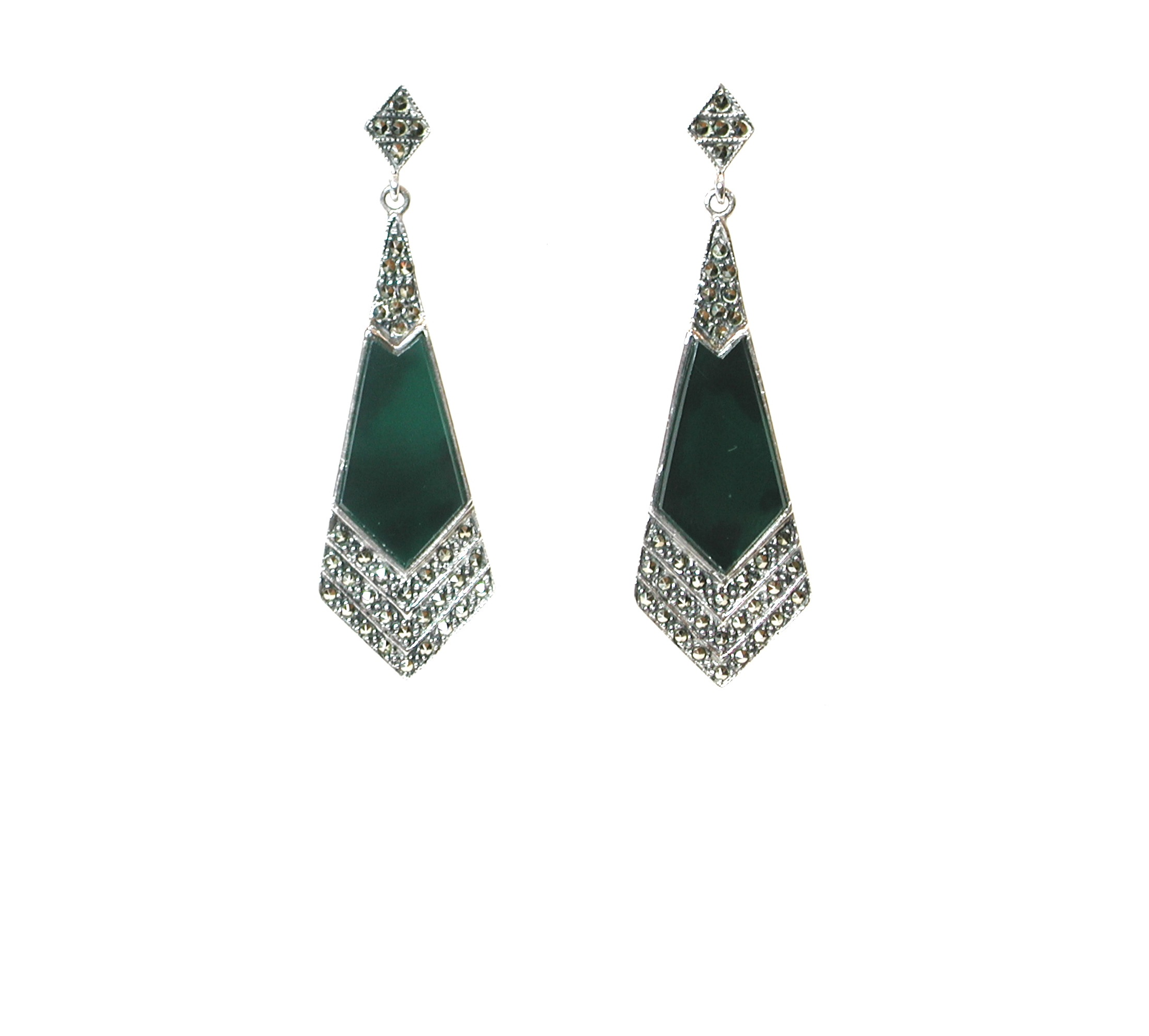 Pendientes de Plata de 1ª Ley, Ágata verde y Marcasitas. Ref. GP-065/04: Catálogo de Antigua Joyeros Pendientes de Plata de 1ª Ley, Ágata verde y Marcasitas. Ref. GP-065/04: Catálogo de Antigua Joyeros