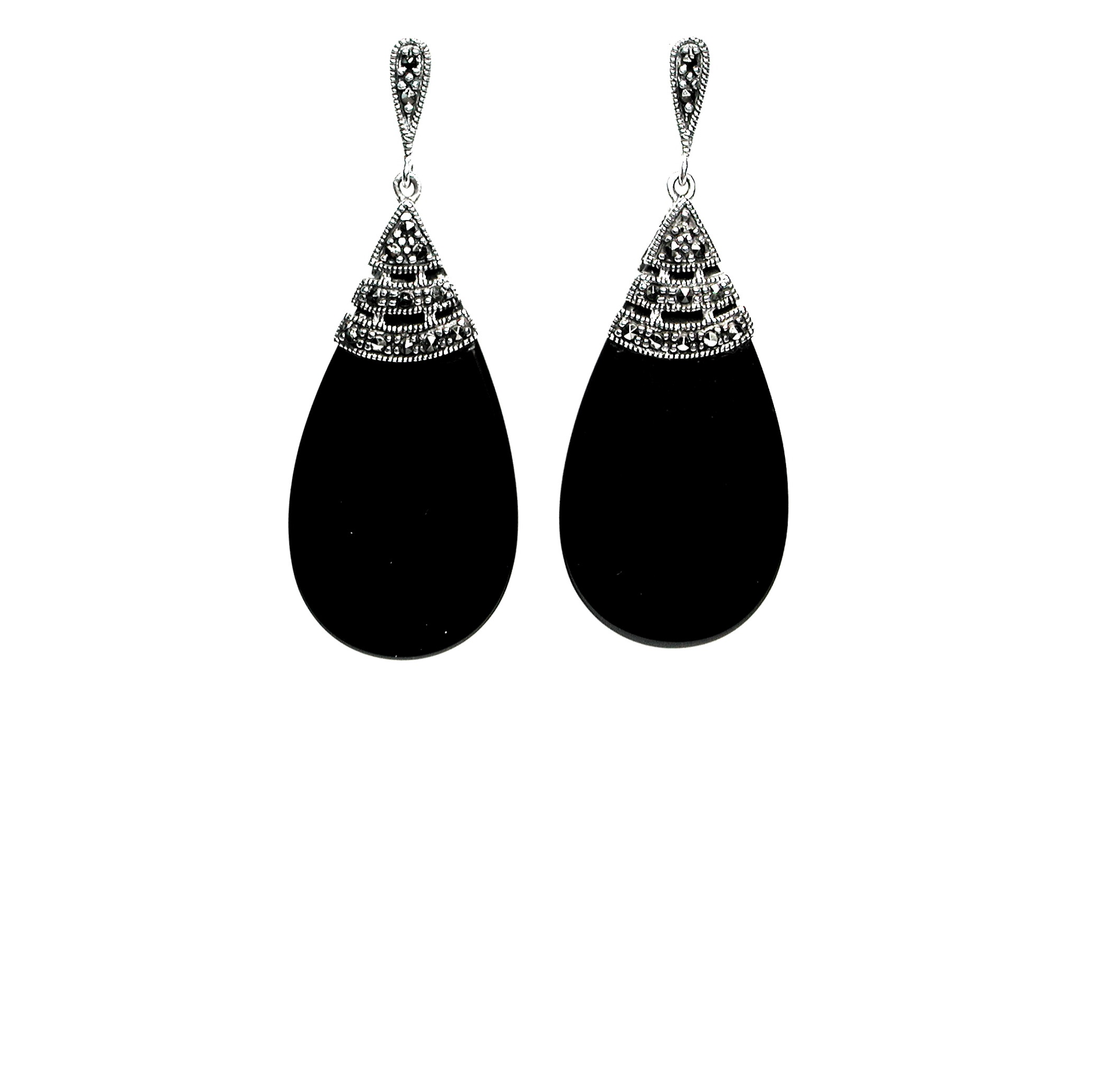 Pendiente de Plata de 1ª Ley, Ónices y Marcasitas. Ref. HP3371/01: Catálogo de Antigua Joyeros Pendiente de Plata de 1ª Ley, Ónices y Marcasitas. Ref. HP3371/01: Catálogo de Antigua Joyeros