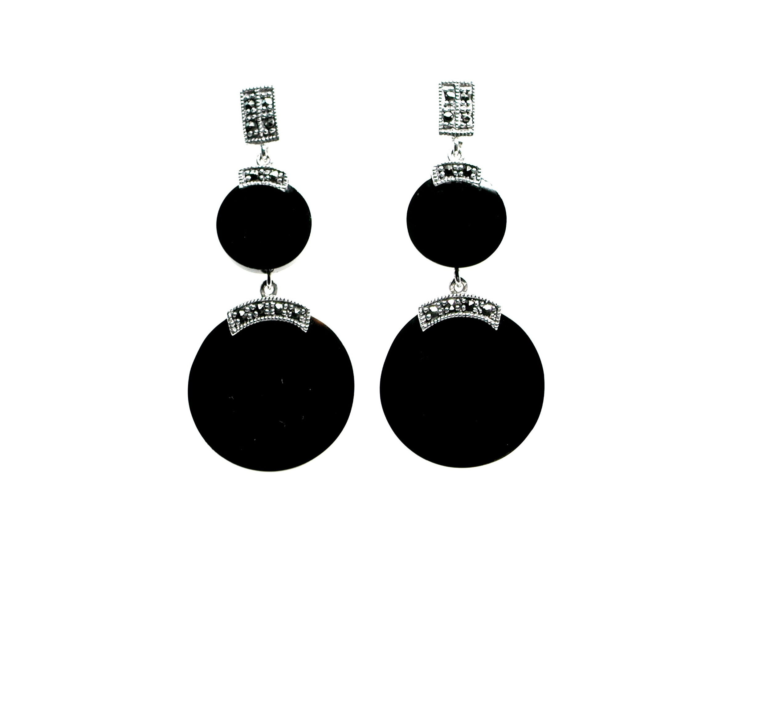 Pendientes de Plata de 1ª Ley, Ónices y Marcasitas. Ref. HP4643/01: Catálogo de Antigua Joyeros Pendientes de Plata de 1ª Ley, Ónices y Marcasitas. Ref. HP4643/01: Catálogo de Antigua Joyeros