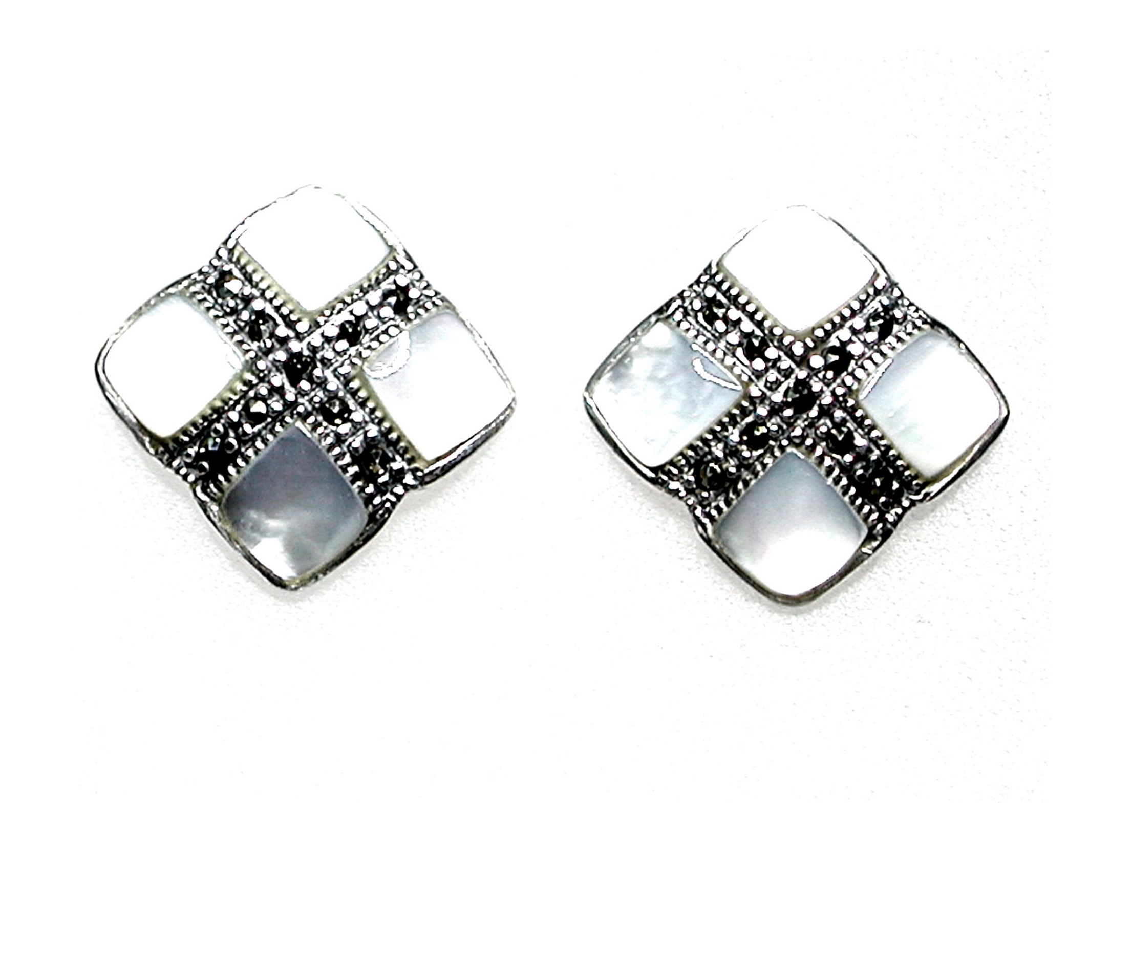 Pendientes de Plata de 1ª Ley, Nácar y Marcasitas. Ref. HP2450/07: Catálogo de Antigua Joyeros Pendientes de Plata de 1ª Ley, Nácar y Marcasitas. Ref. HP2450/07: Catálogo de Antigua Joyeros