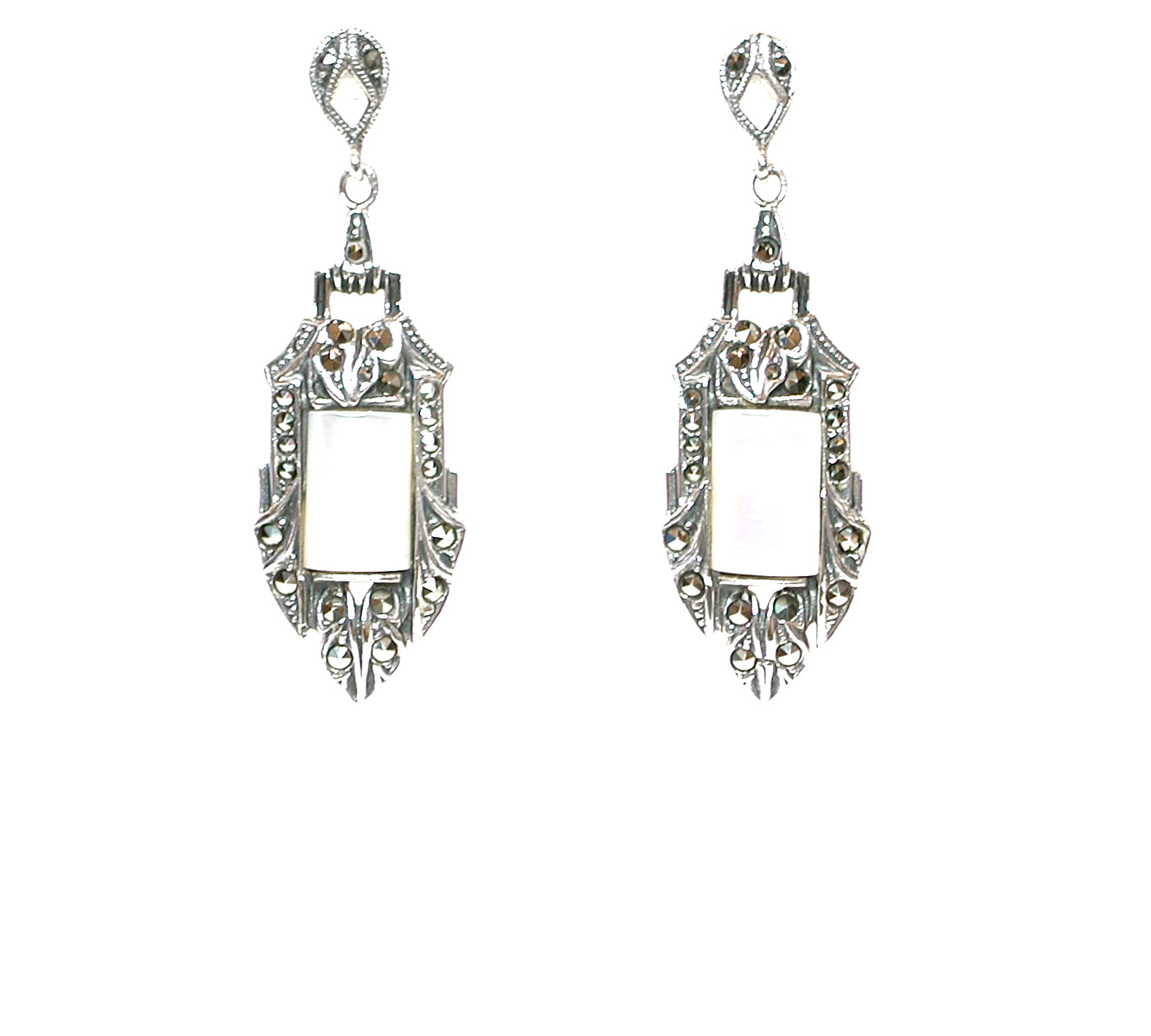 Pendientes de Plata de 1ª Ley, Nácar y Marcasitas. Ref. GPA040/07: Catálogo de Antigua Joyeros Pendientes de Plata de 1ª Ley, Nácar y Marcasitas. Ref. GPA040/07: Catálogo de Antigua Joyeros