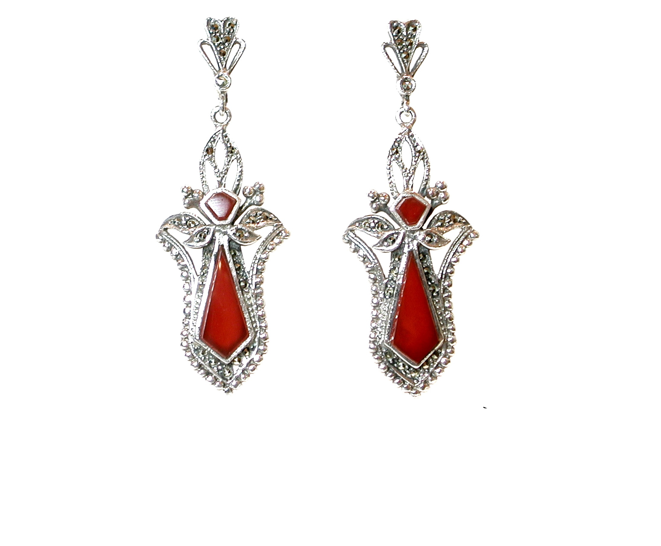 Pendientes de Plata de 1ª Ley, Ágata Marrón y Marcasitas. Ref. GP-480/03: Catálogo de Antigua Joyeros Pendientes de Plata de 1ª Ley, Ágata Marrón y Marcasitas. Ref. GP-480/03: Catálogo de Antigua Joyeros