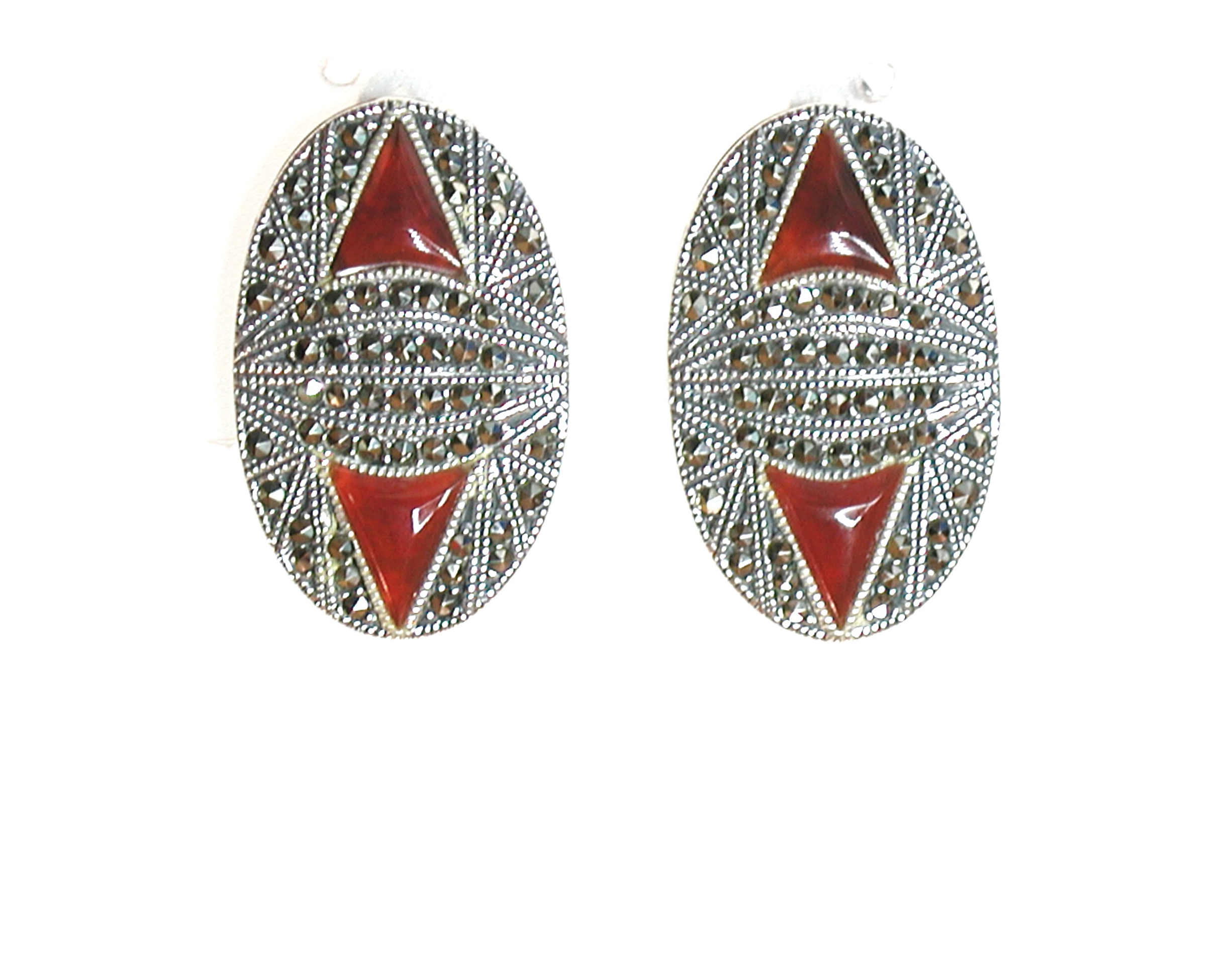 Pendientes de Plata de 1ª Ley, Cornalina y Marcasitas. Ref. GP-461/03: Catálogo de Antigua Joyeros Pendientes de Plata de 1ª Ley, Cornalina y Marcasitas. Ref. GP-461/03: Catálogo de Antigua Joyeros