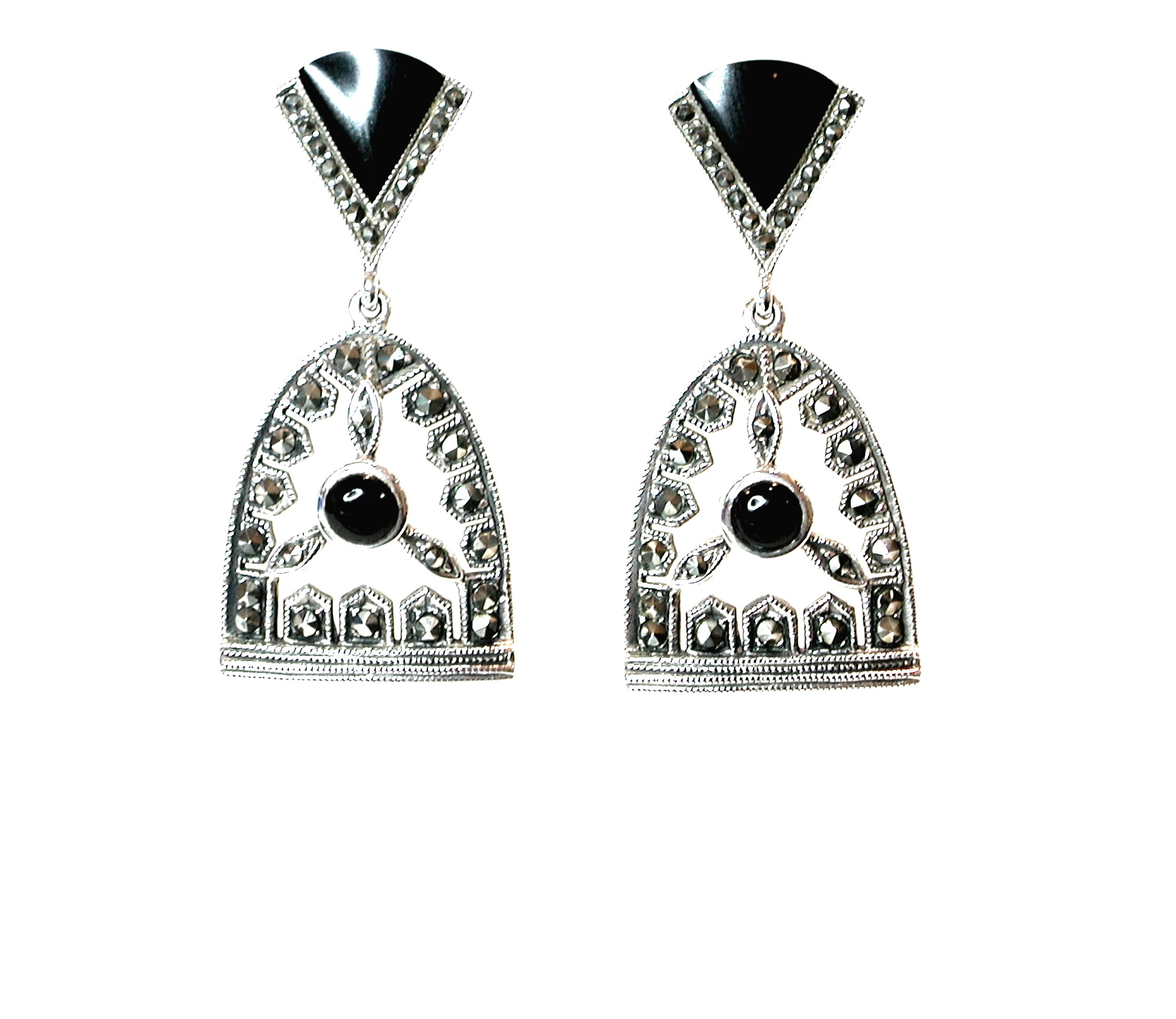 Pendientes de Plata de 1ª Ley, Ónix y Marcasitas. Ref. GP-443/01: Catálogo de Antigua Joyeros Pendientes de Plata de 1ª Ley, Ónix y Marcasitas. Ref. GP-443/01: Catálogo de Antigua Joyeros