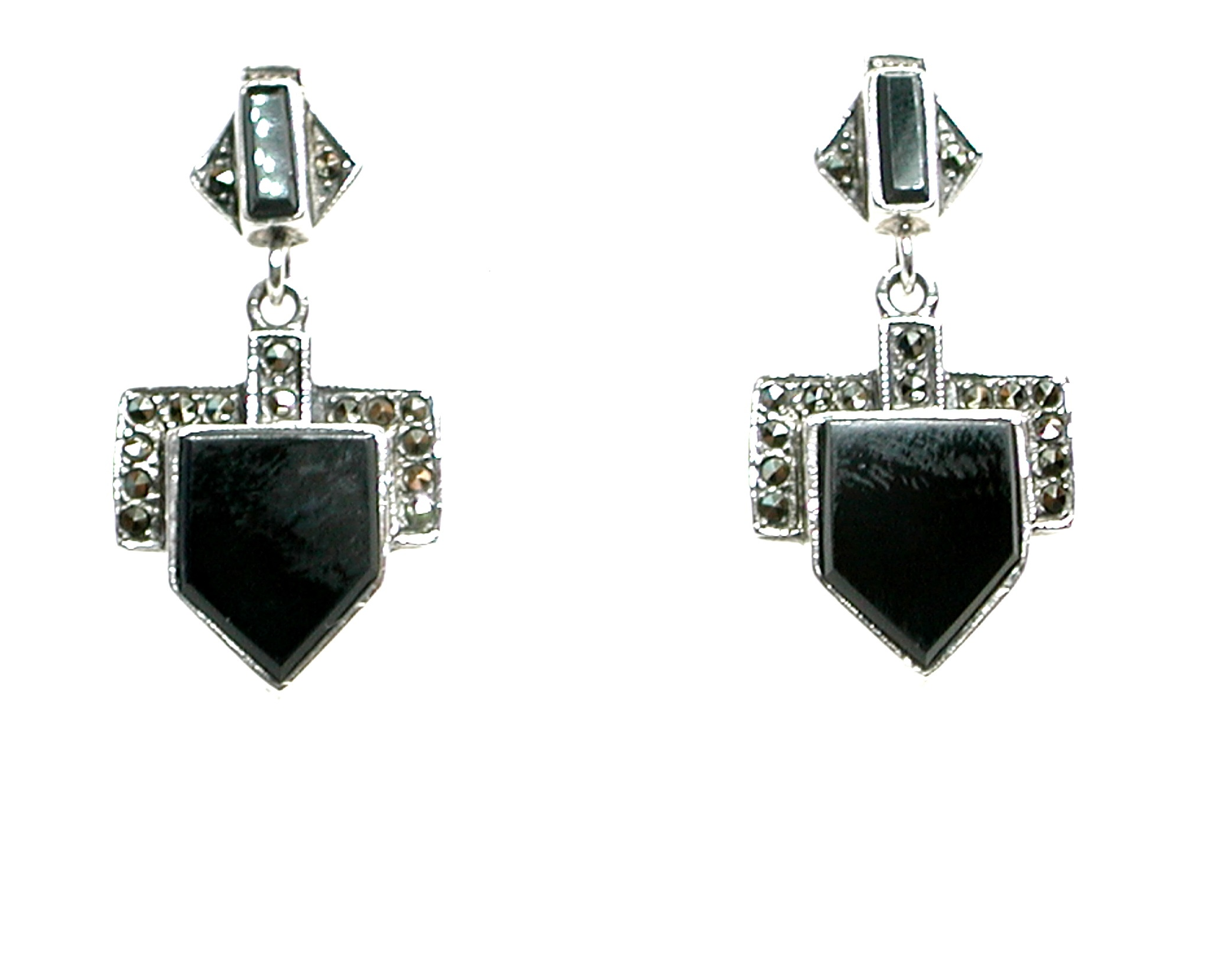 Pendientes de Plata de 1ª Ley, Ónix y Marcasitas. Ref. GP-363/01: Catálogo de Antigua Joyeros Pendientes de Plata de 1ª Ley, Ónix y Marcasitas. Ref. GP-363/01: Catálogo de Antigua Joyeros
