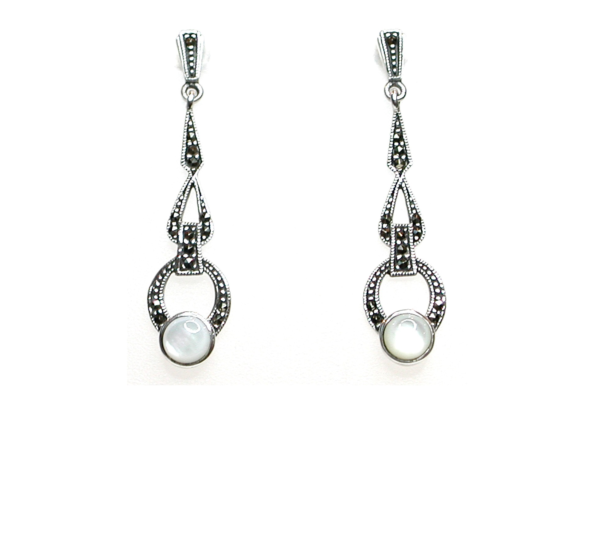 Pendientes de Plata de 1ª Ley, Nácar y Marcasitas. Ref. GP-259/07: Catálogo de Antigua Joyeros Pendientes de Plata de 1ª Ley, Nácar y Marcasitas. Ref. GP-259/07: Catálogo de Antigua Joyeros
