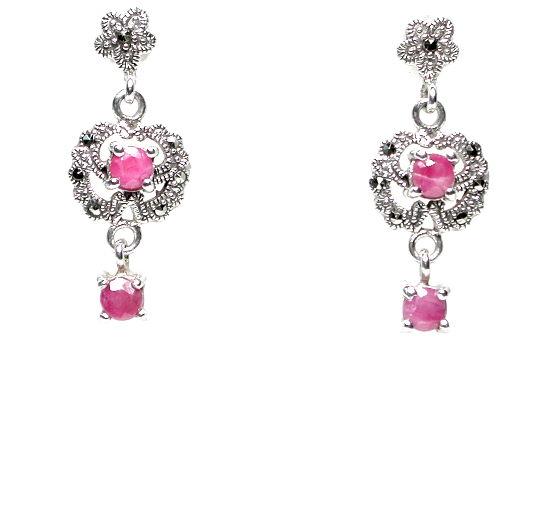 Pendientes de Plata de 1ª Ley, Rubíes y Marcasitas. Ref. EP-802/12: Catálogo de Antigua Joyeros Pendientes de Plata de 1ª Ley, Rubíes y Marcasitas. Ref. EP-802/12: Catálogo de Antigua Joyeros