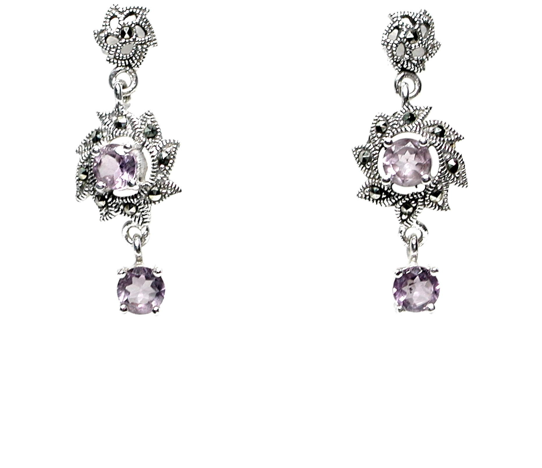 Pendientes de Plata de 1ª Ley, Amatistas y Marcasitas. Ref. EP-680/02: Catálogo de Antigua Joyeros Pendientes de Plata de 1ª Ley, Amatistas y Marcasitas. Ref. EP-680/02: Catálogo de Antigua Joyeros